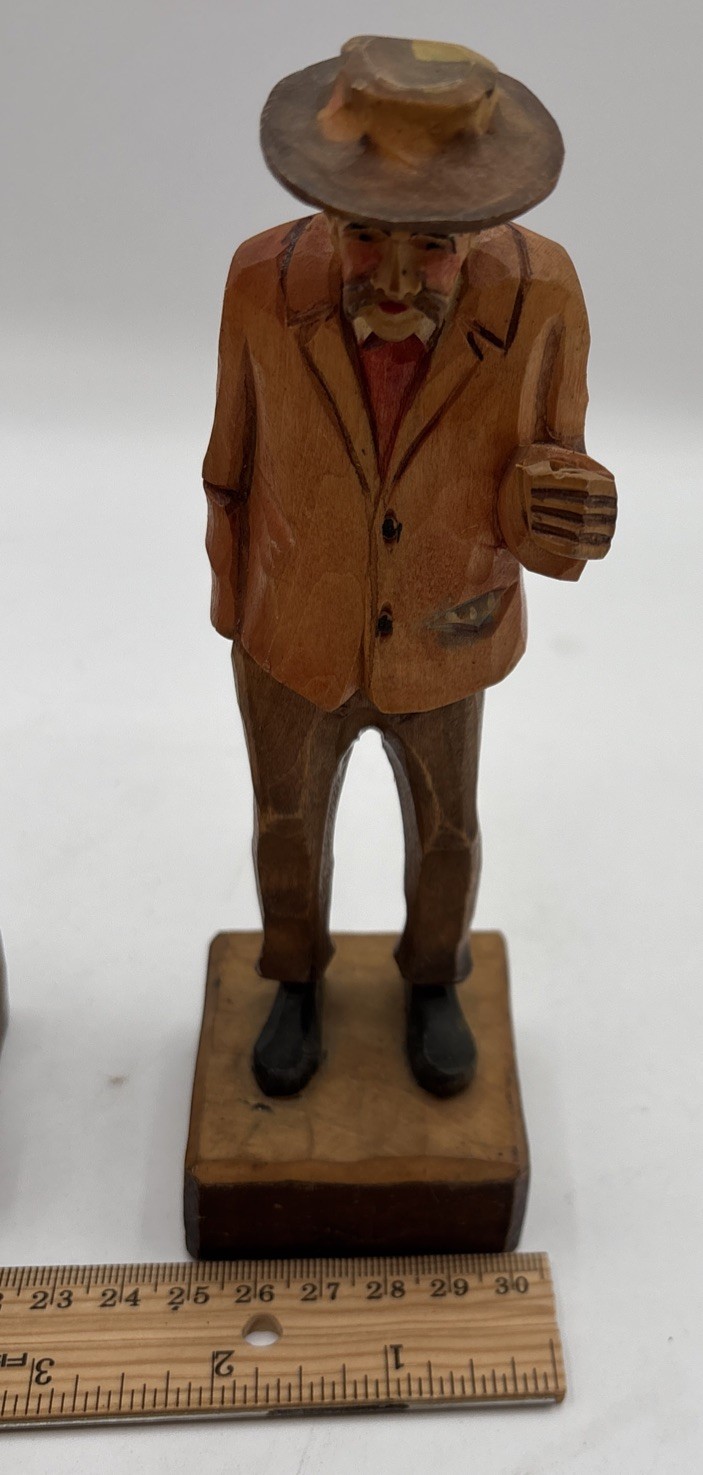 2 Hans Huggler Wyss Hand Carved Figures Man & Woman Brienze Switzerland 5″