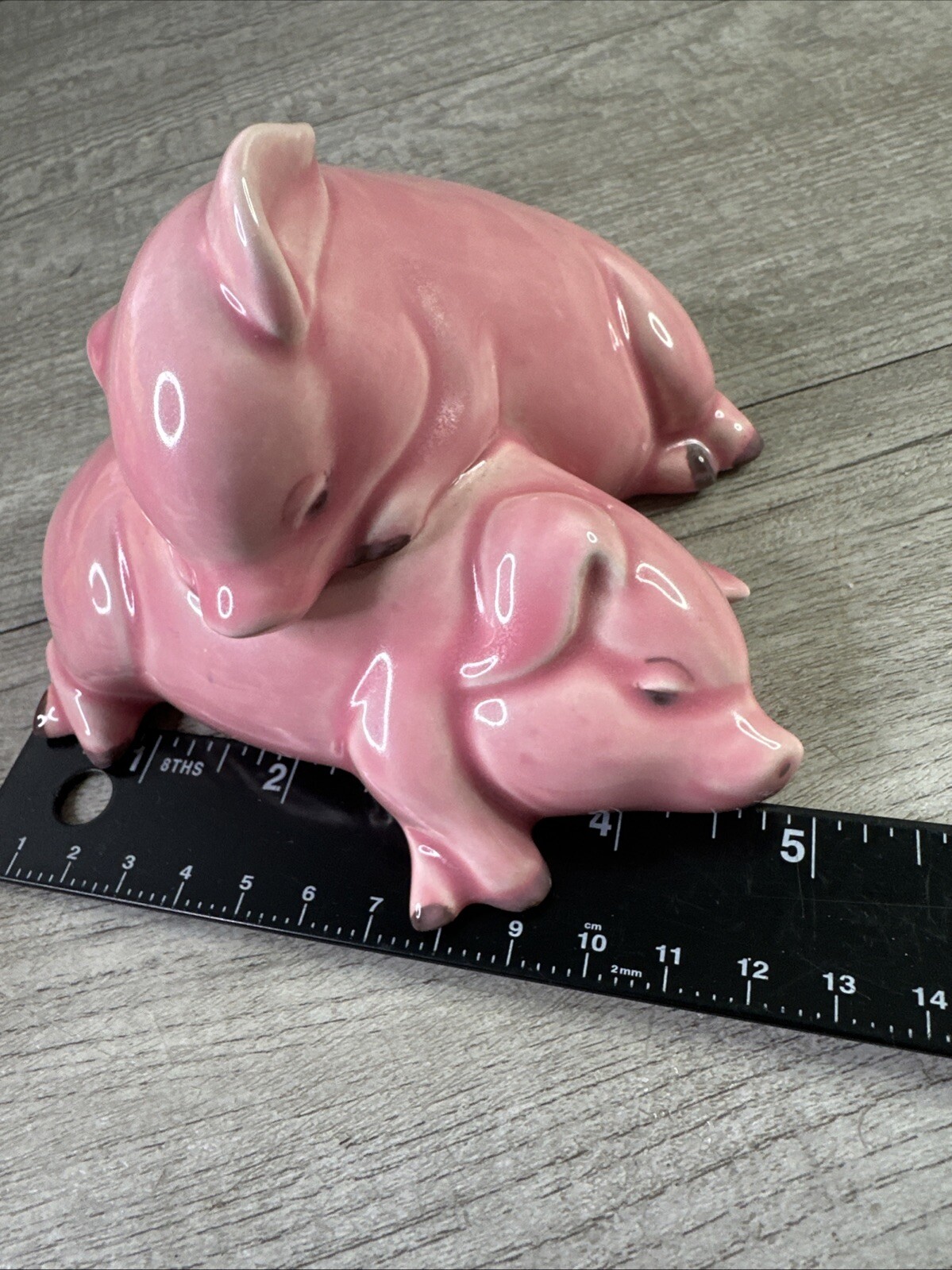 Vintage Sleepy Pigs Cuddling Figurine Glazed Signed