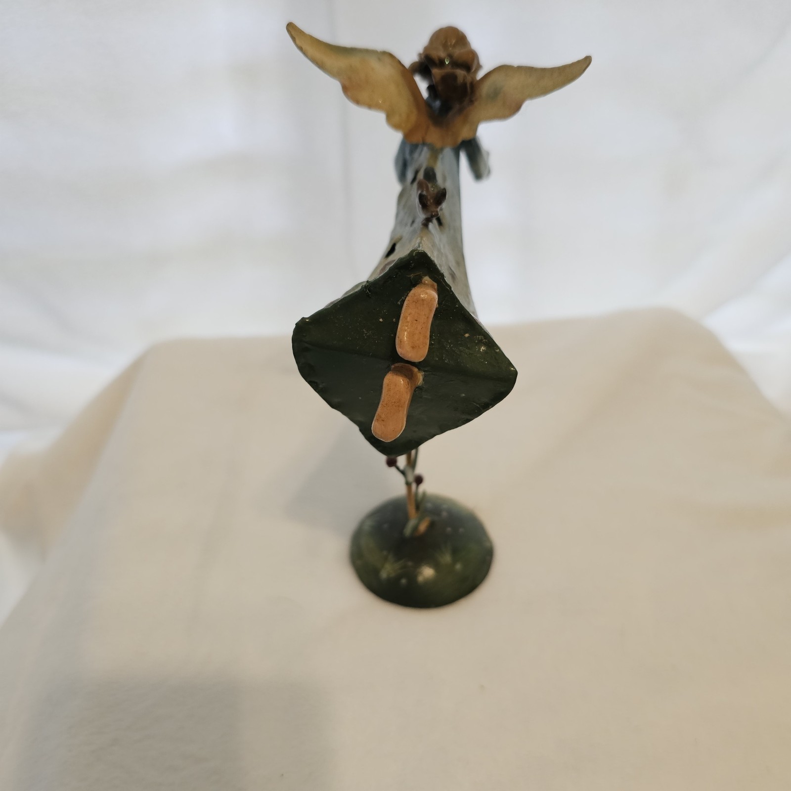 Seed Fairy Statue Metal Painted Angel Blues And Greens 7×8 In.