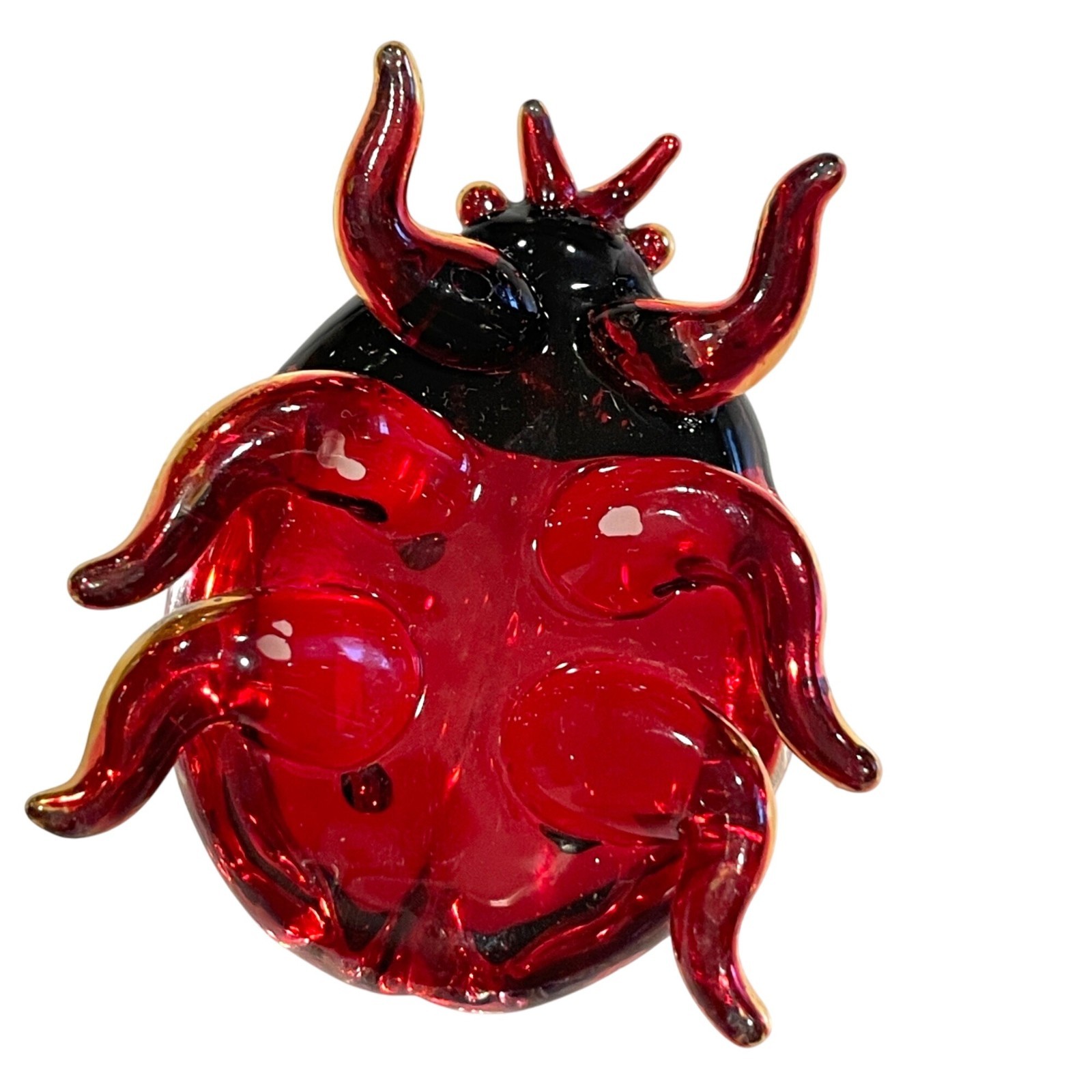 Handcrafted Glass Ladybug Figurine Red Black Gold Good Luck Charm