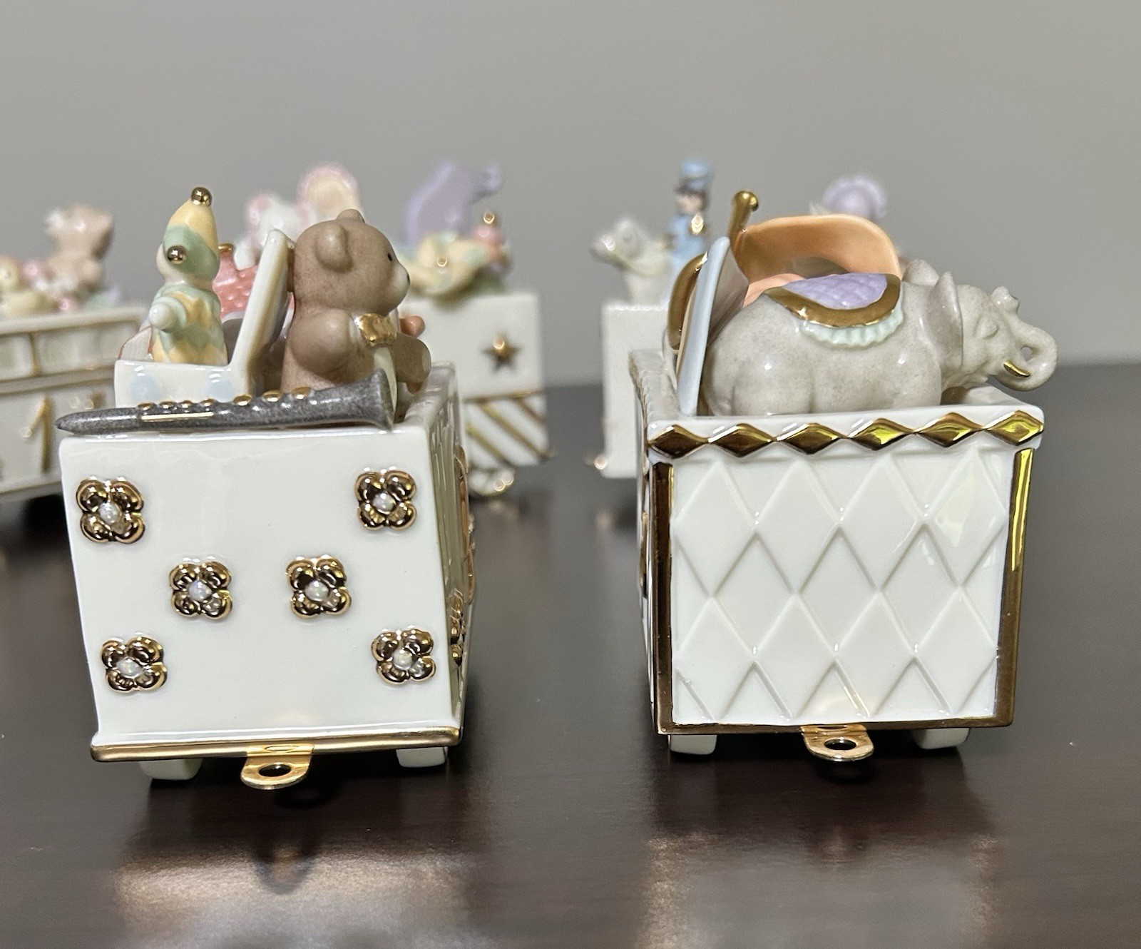 LENOX 7 pc Happy Birthday Express Train Ivory Fine China 24k Gold Hand Painted