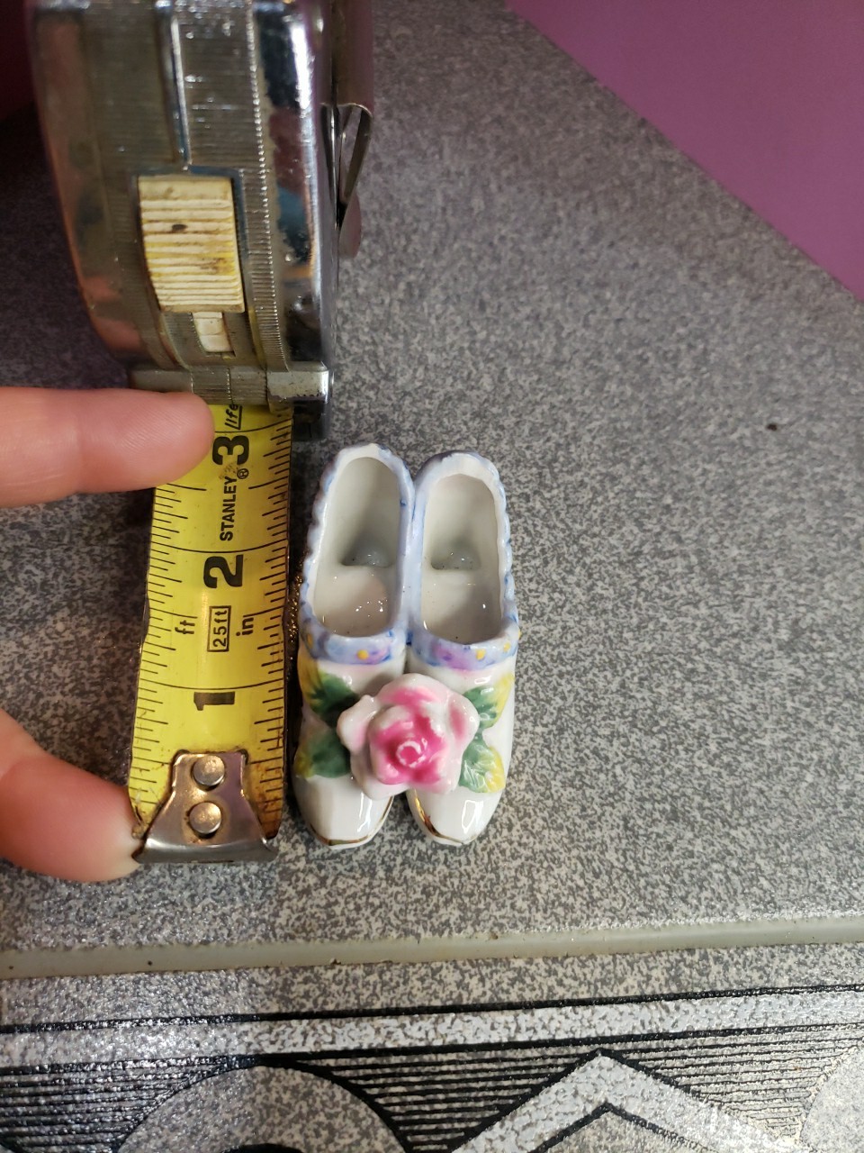 VTG Porcelain Dainty Shoes Pink Rose Japan Signed -Baldwin, Michigan Souvenir