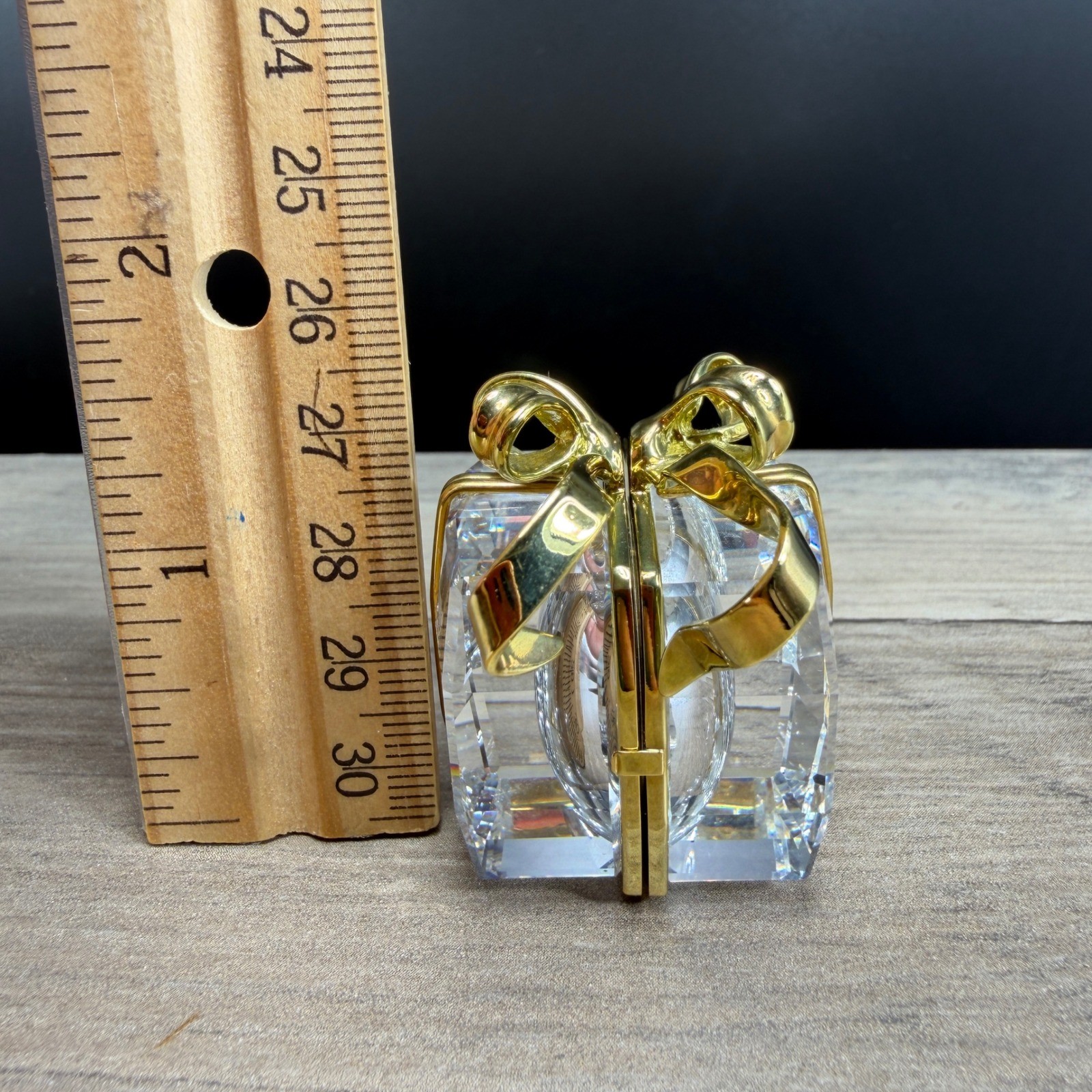 Swarovski Crystal Secrets Gift Box Travel Clock Metal Gold Tone Bow AS IS