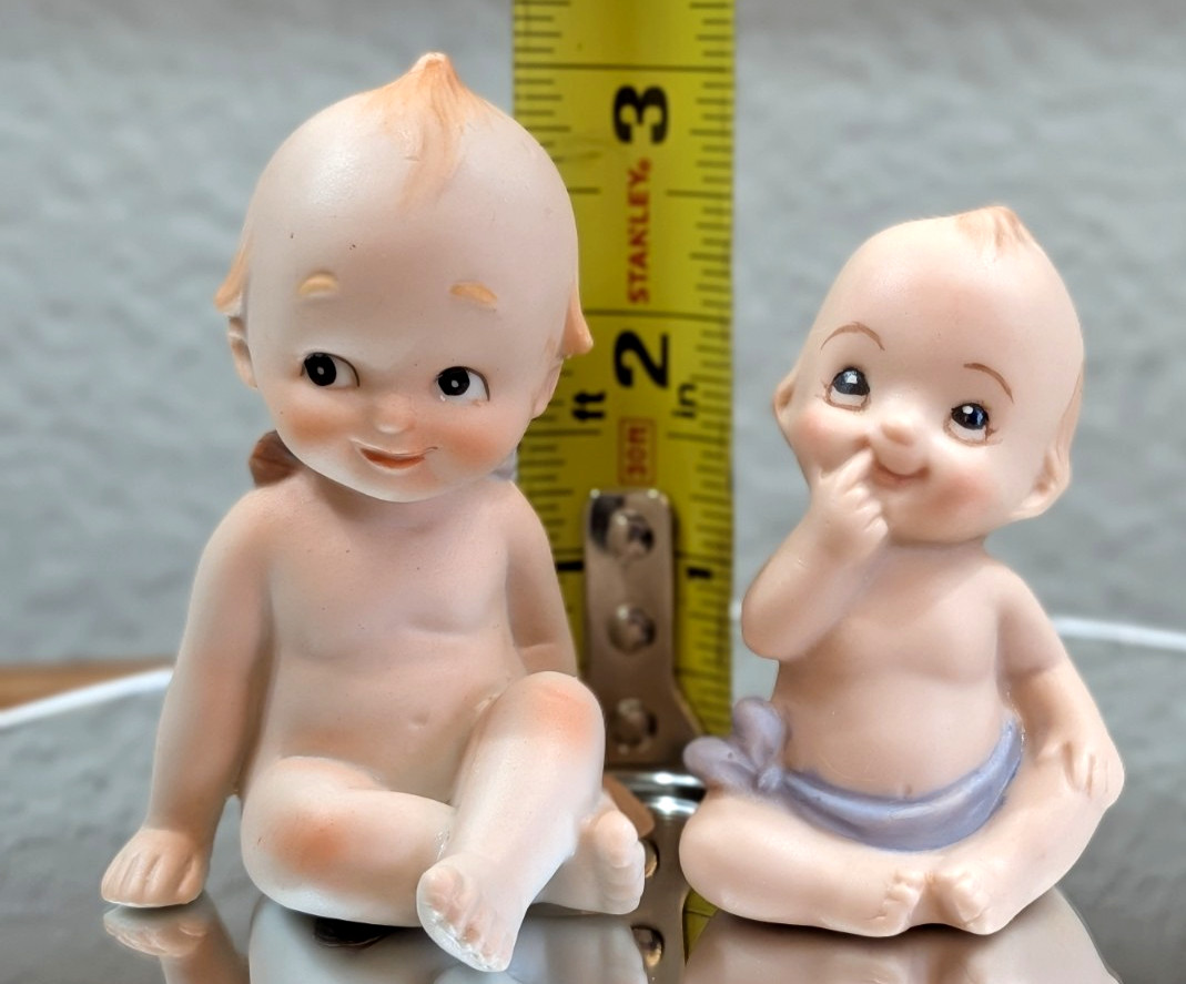 Vintage Lefton Kewpie Bisque Baby Figurines Set 2 Cherubs Miniature Japan 2″ 3″