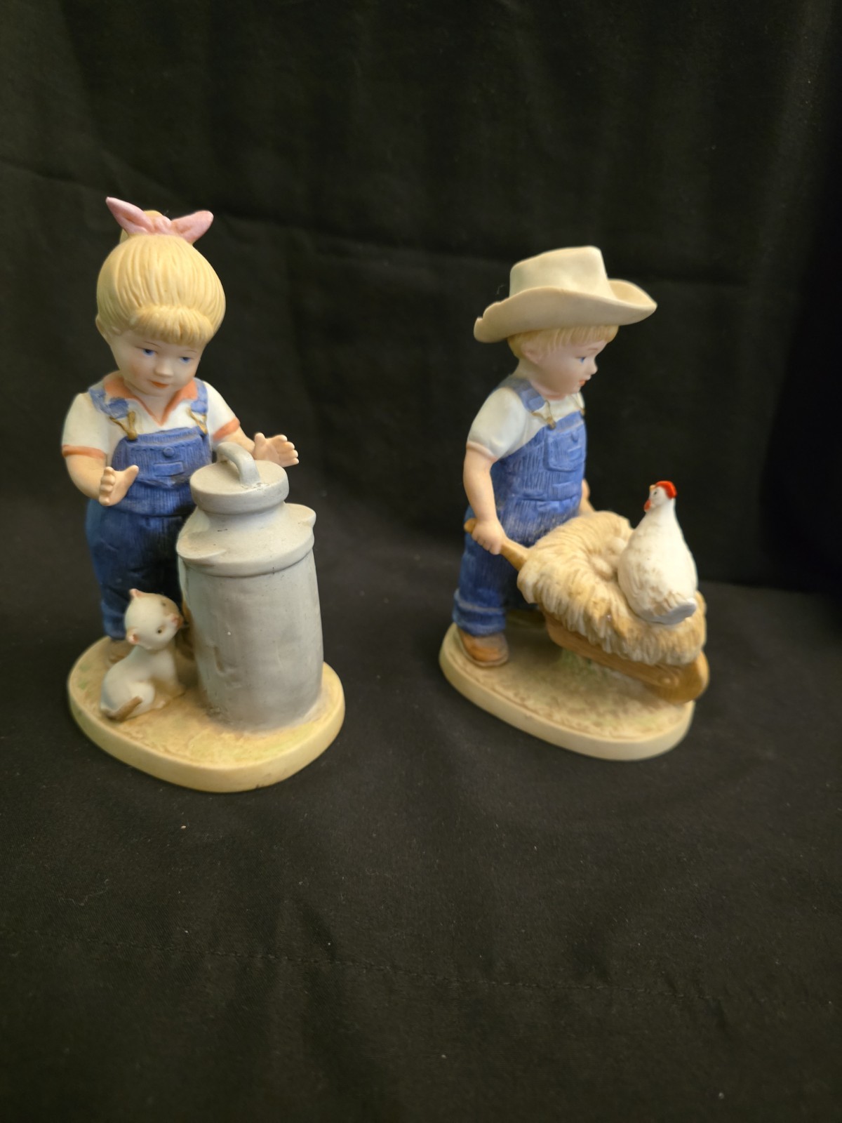 Set Of 2 Pre-Owned Porcelain Homco Denim Days “Morning Chores” Figurines #1501