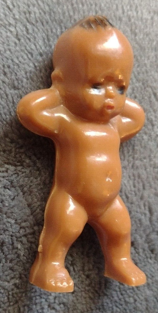 Vtg Small Plastic Doll Brown Celluloid Plastic 2 1/4″ Tall