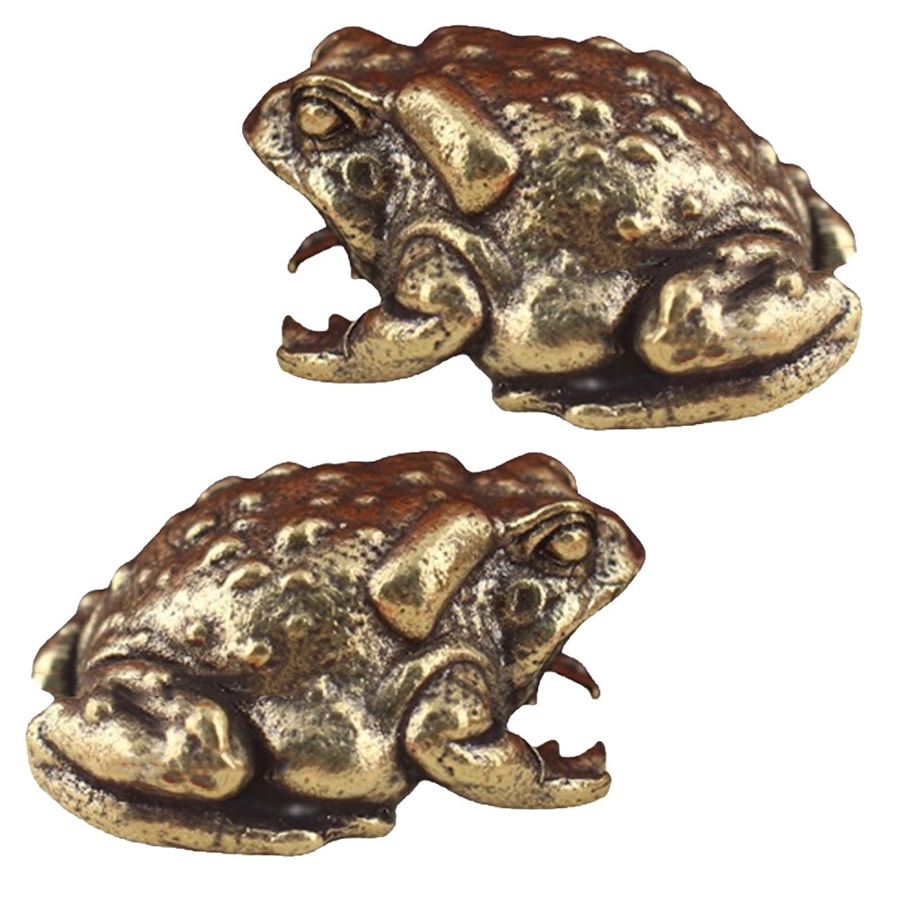 2x 40mm Antique Bronze Sculpture Solid Brass Toad Small Ornament Home Decor US
