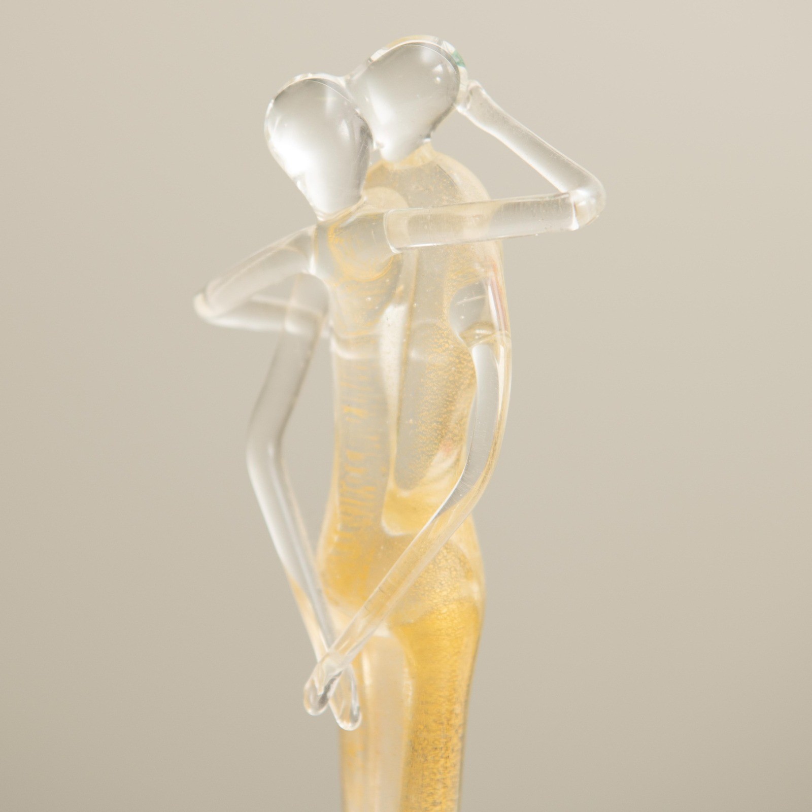 Murano Style Glass Art Romantic Embracing Couple Sculpture Modern Abstract Gold