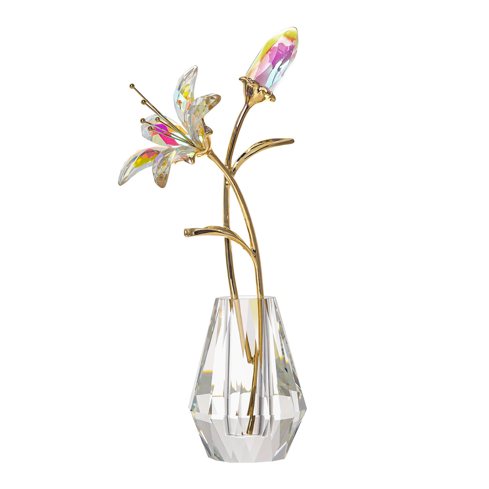 AB Color Crystal Calla Lily Flower Figurine Collectible With Crystal Vase Gift