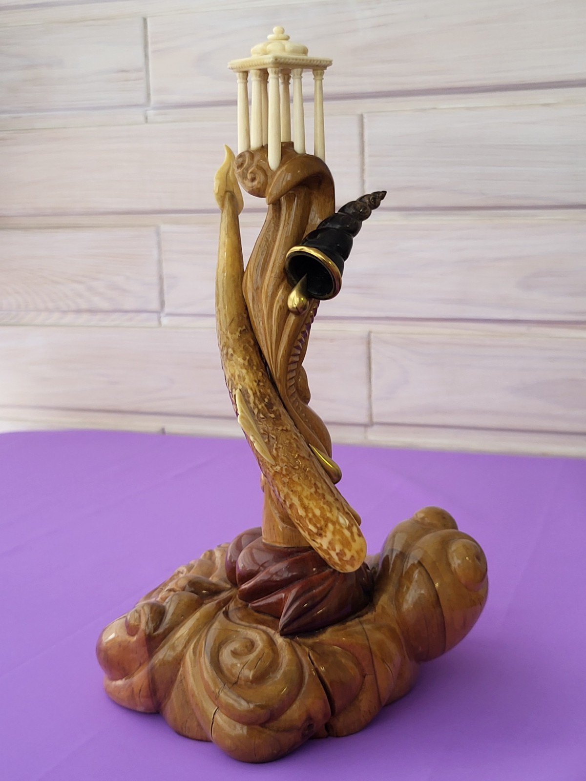 Vintage wooden carved sculpture Handmade statuette figurine on a marine theme