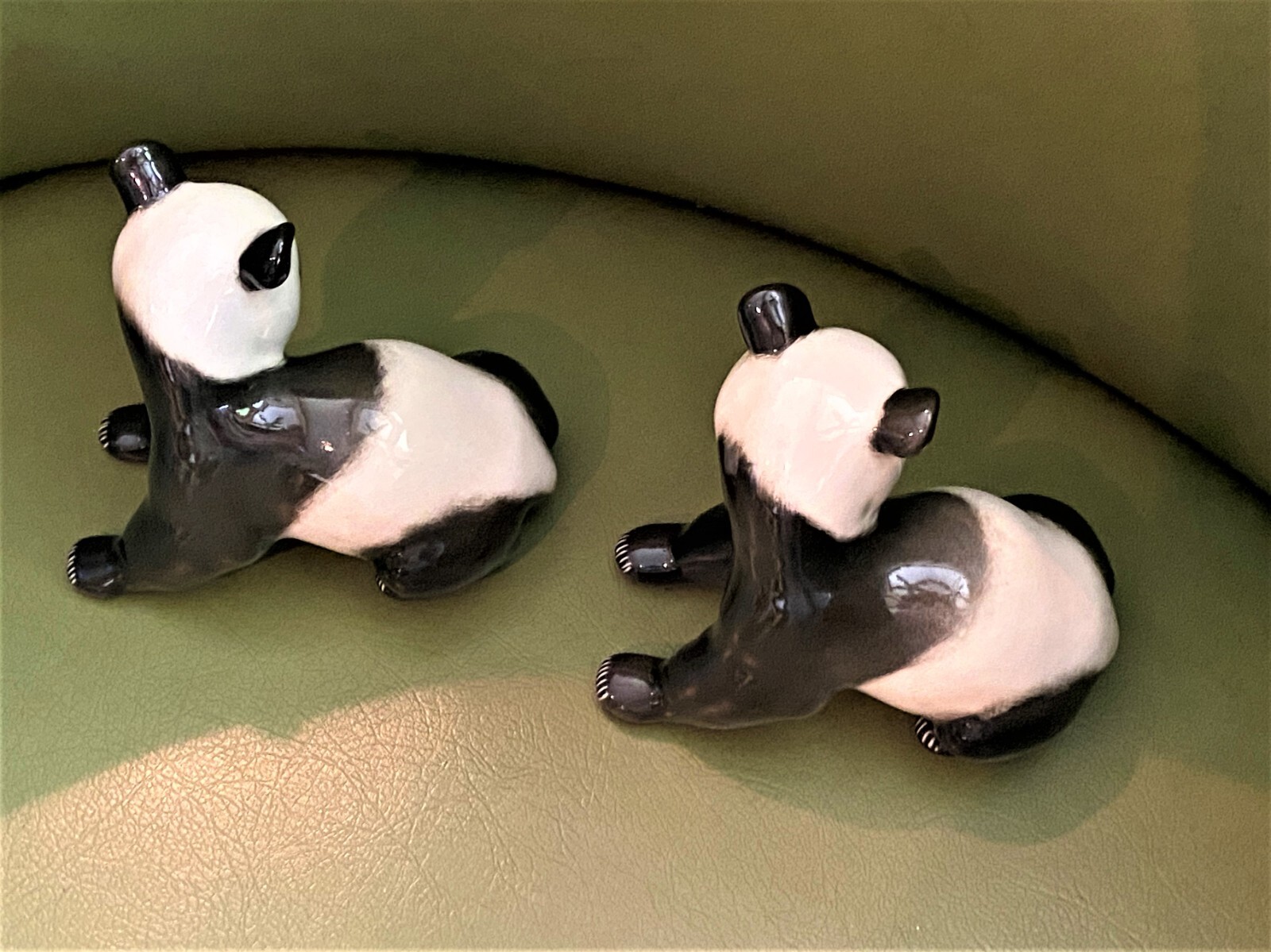 Vtg Pair PANDA BEAR FIGURINES, Marked USSR + LOMONOSOV Logo, Excellent Condition
