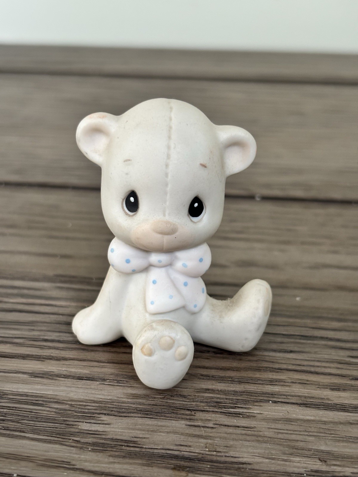 1982 Enesco Precious Moments Teddy Bear E9267 Jonathon & David Pink Bow Figurine