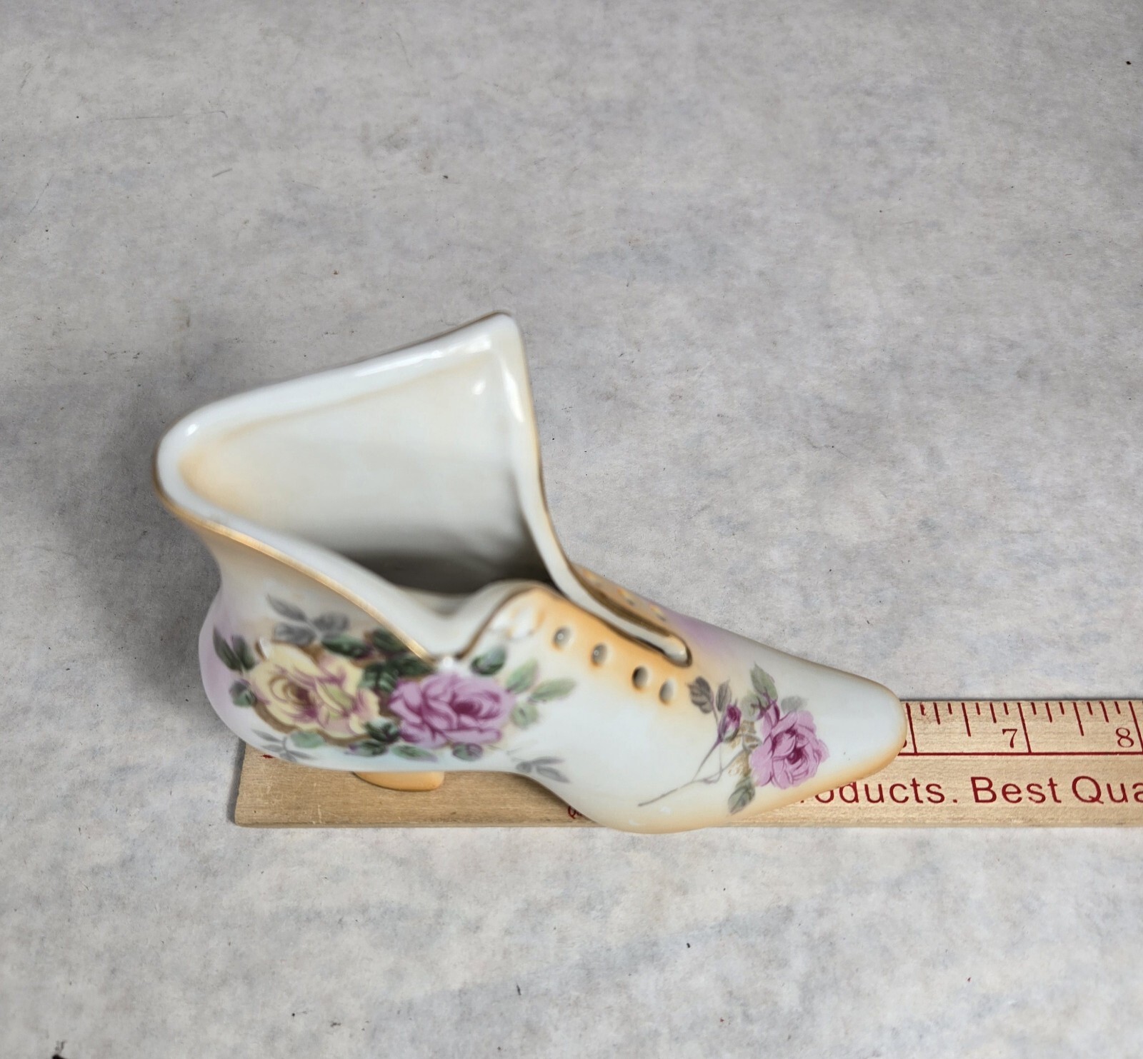 Vintage Victorian Style Womens Floral Boot Porcelain RS In Wreath Backstamp 6″