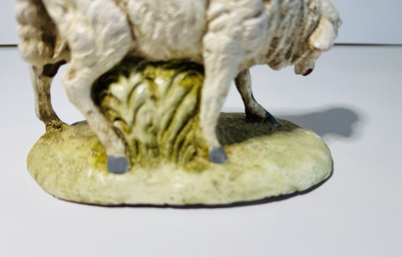Rare Antique Sheep Figurine Handpainted Chalkware Plaster Nativity Decor 4”x 5”