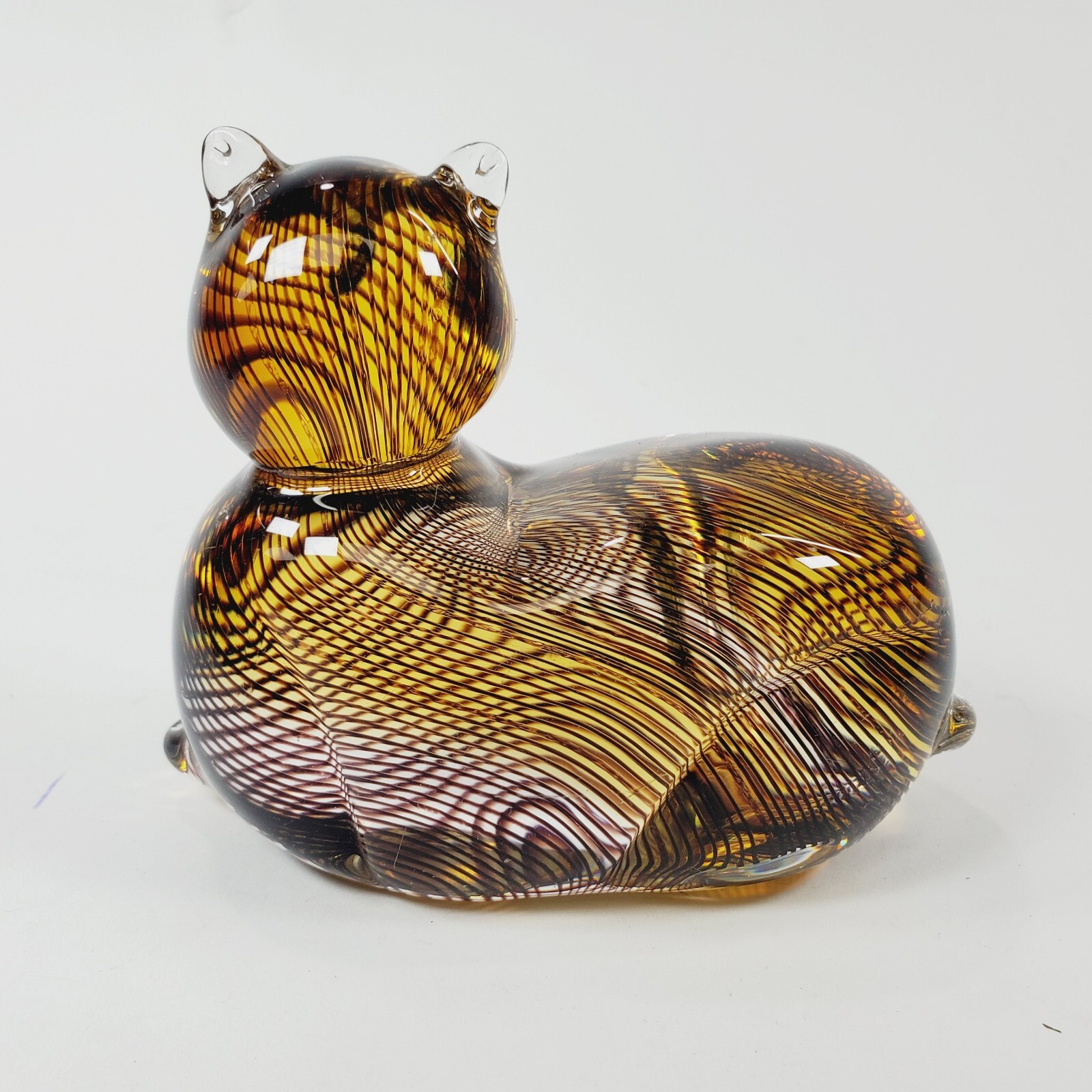Lenox Tawny Tigress Glass Cat Figurine Amber Clear Black Stripes Paperweight