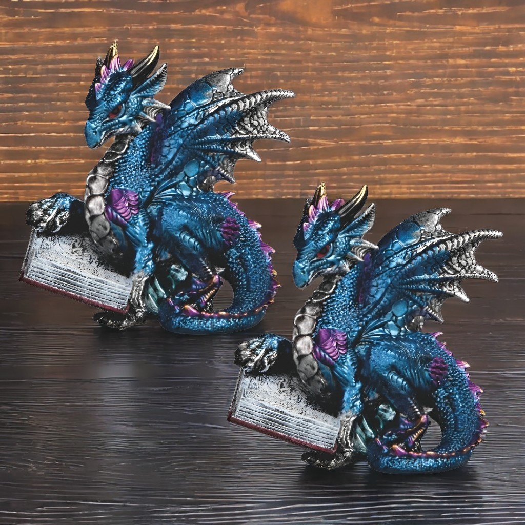 2-PC Gift Set 4.25″H Dragon Reading Figurine Ornament Home Decor Unique Gift