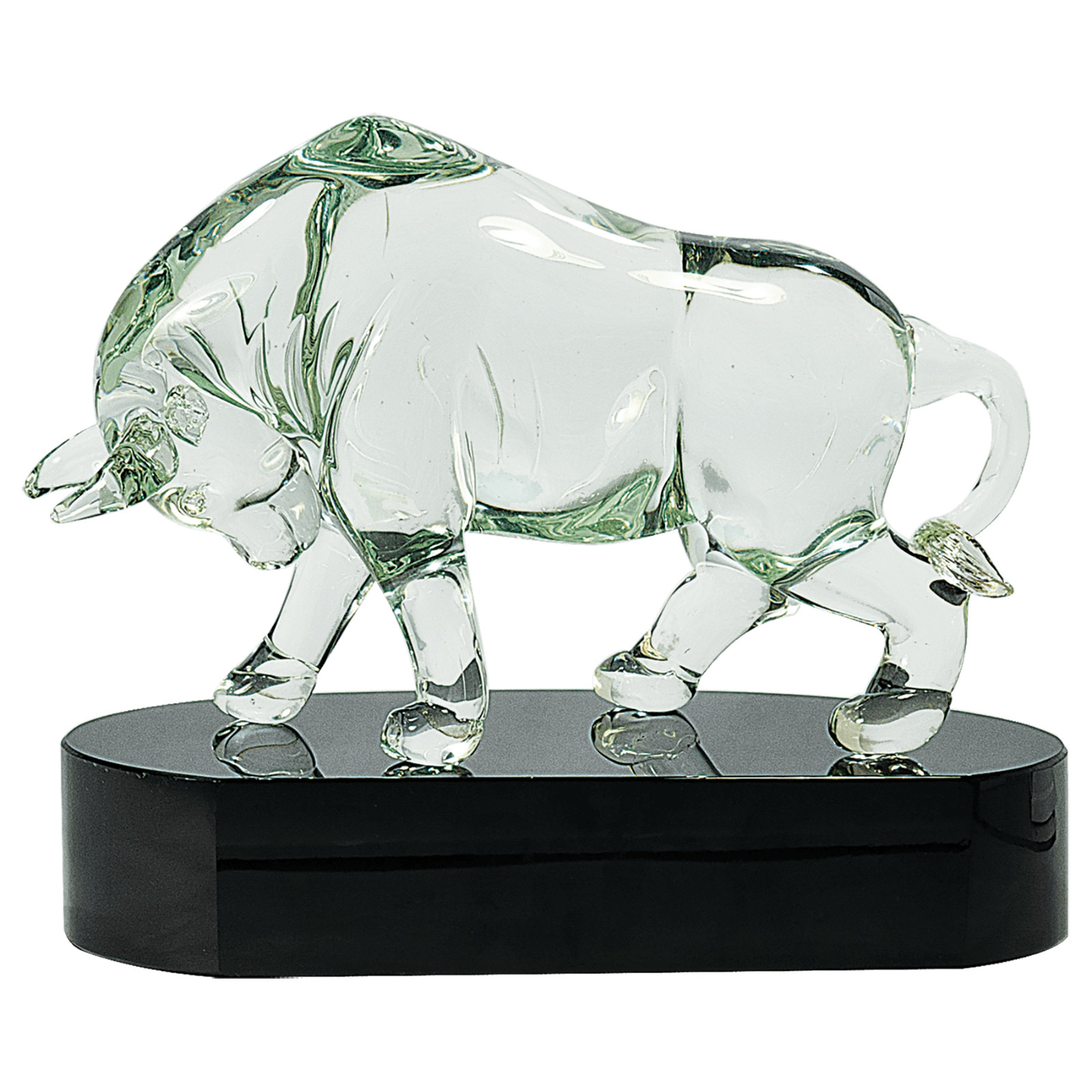 Glass Bull on Black Base w/ Deluxe Gift Box & Free Shipping – Each is Handmade!