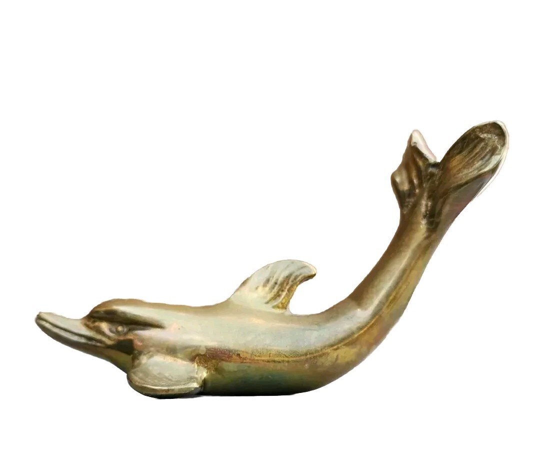 VTG Cast Brass Dolphin Ocean Beach Nautical Sealife Decor Paperweight Figurine