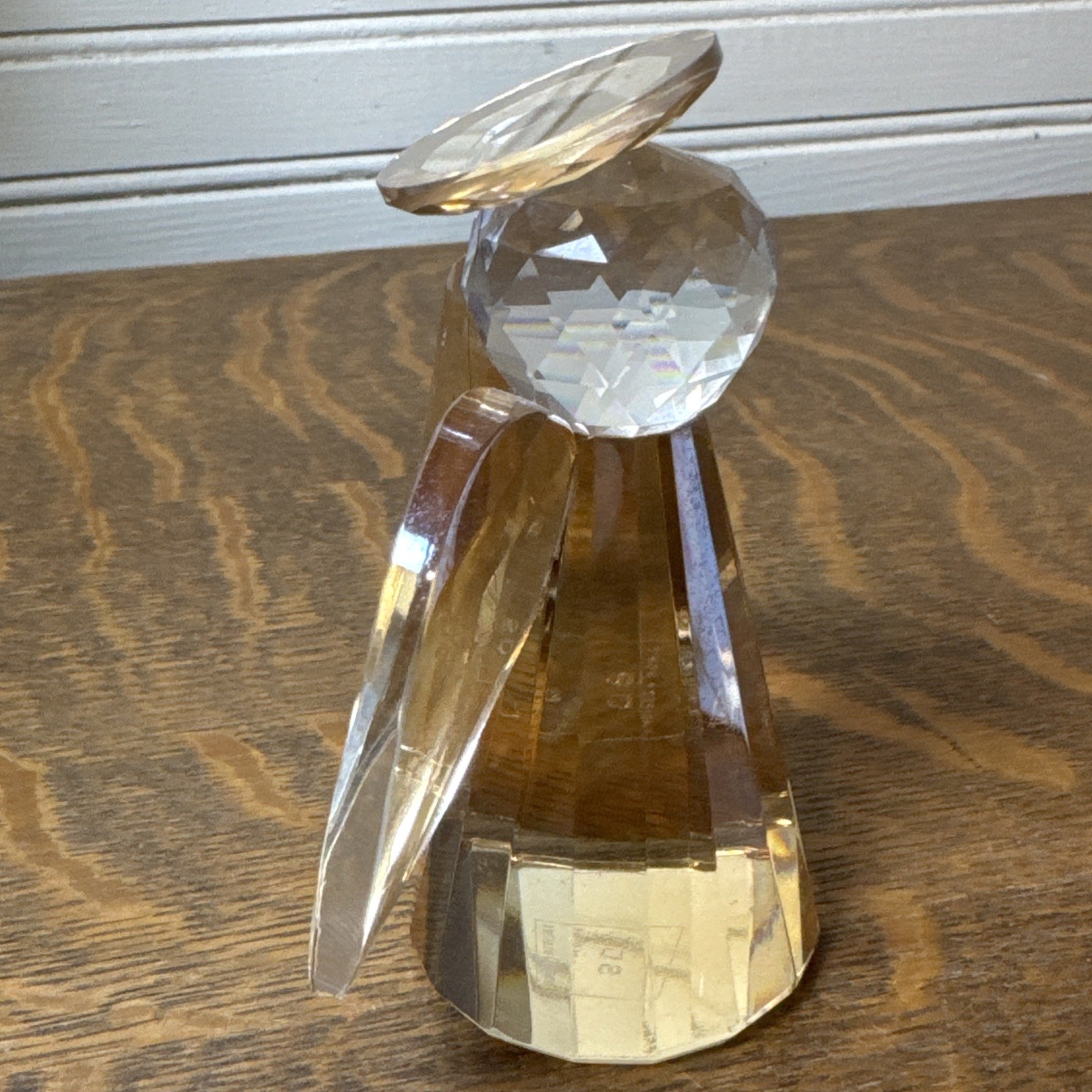 Simon Designs Crystal Angel Paperweight Clear & Amber Color Halo Wings