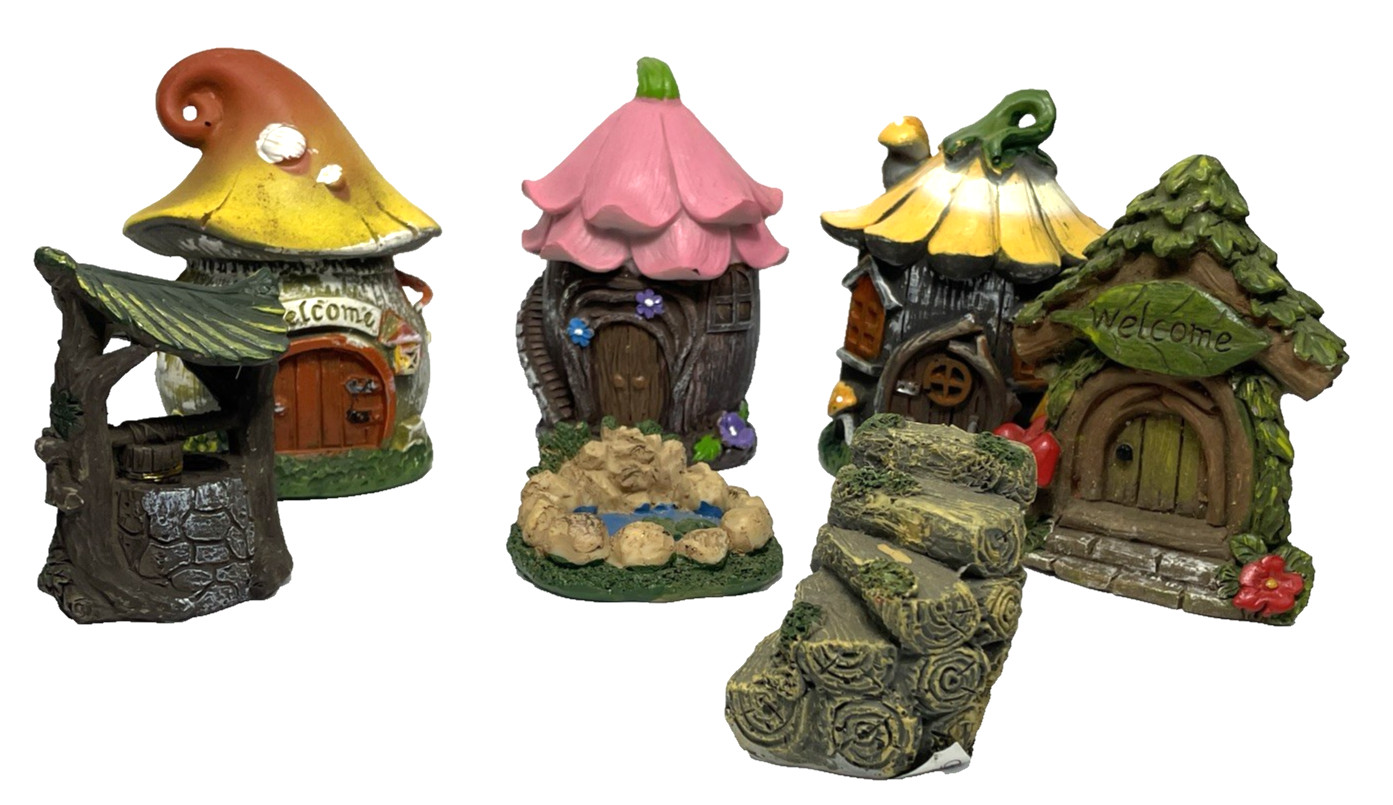 7 pcs Fairy Garden Forest Gnome Pixie Elf Mushroom Flora Village Sculptures