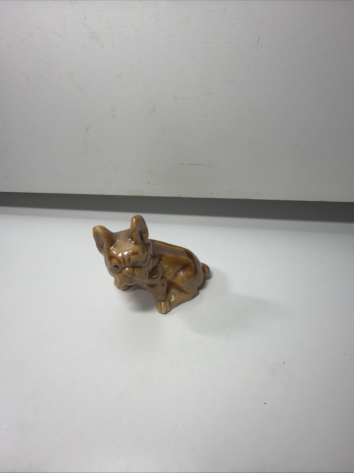 Antique Miniature Bulldog Figurine ~ JAPAN ~ Tan measures 2 x 1 3/4 inches