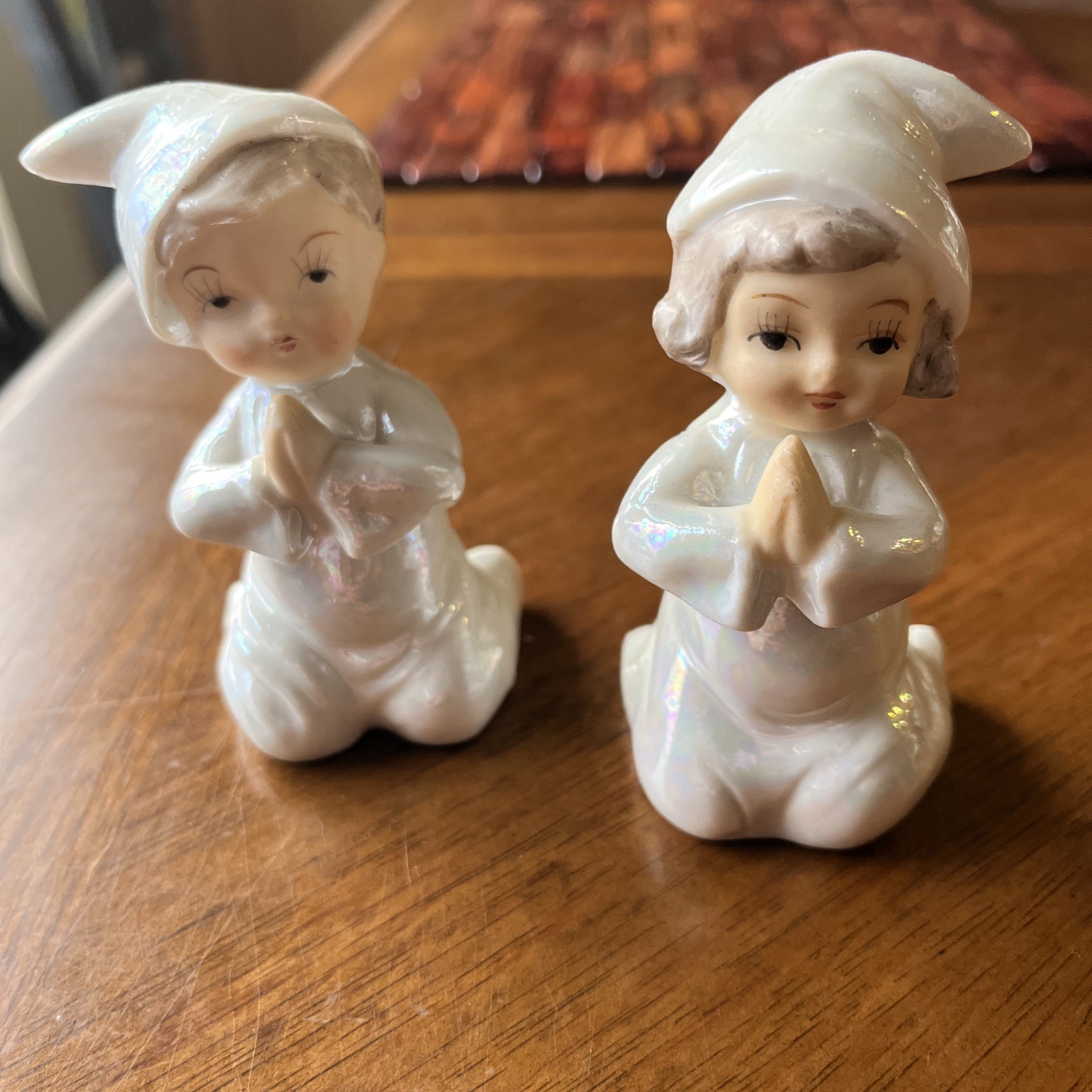 Two (2) Ceramic Collectible Praying Child Statues 3.5” Tall Vintage Japan