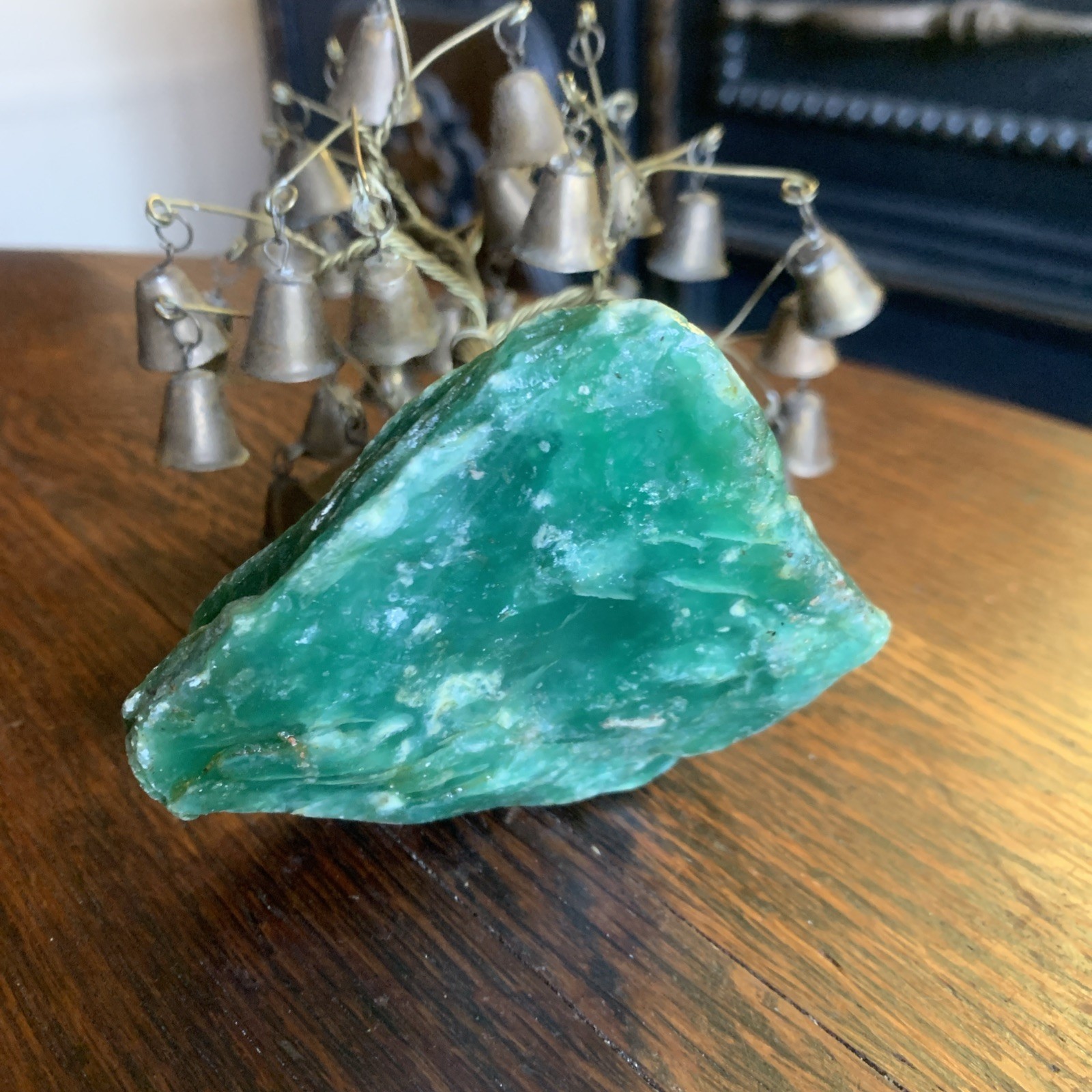 Vtg Copper Twisted Wire Bonsai Prosperity Tree Sculture Amazonite Stone W/Bells