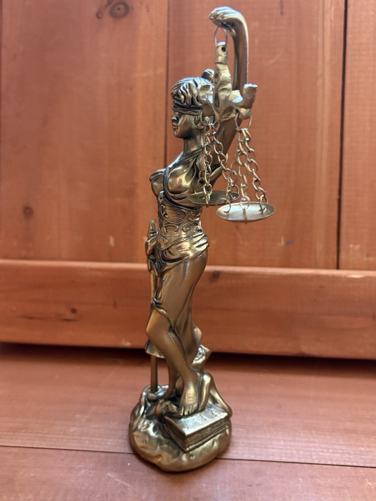 Lady Justice Figurine 8” Resin Sculpture in Gold Finish Law Office Decor