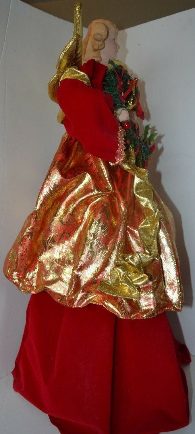 Angel Figure Fabric Resin Red Gold Christmas #354