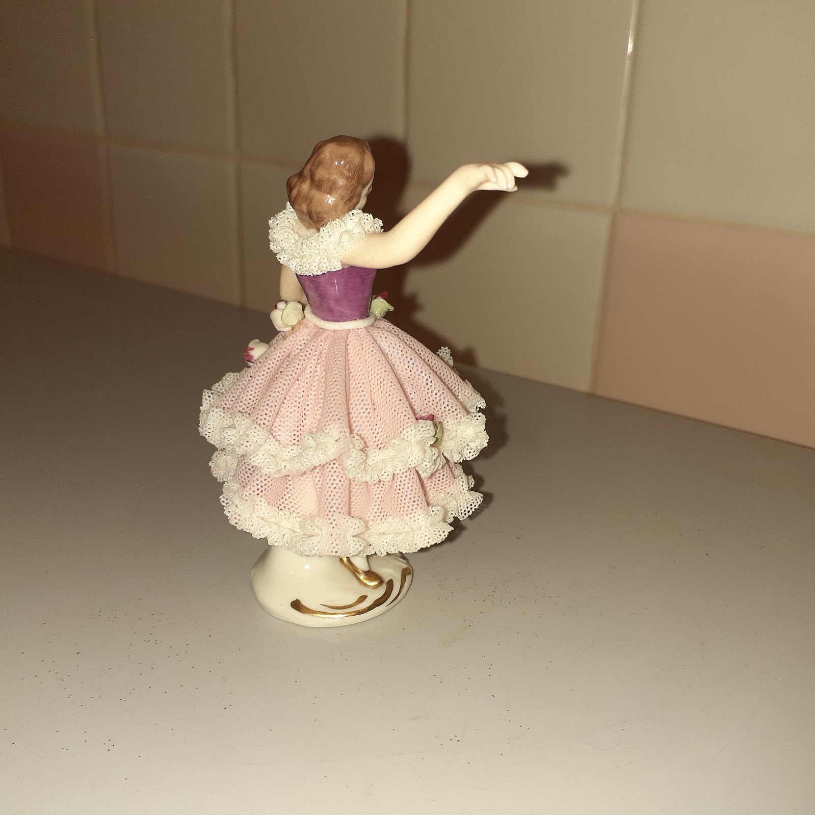Vintage Dresden Germany Porcelain Lace Lady Figurine 3.7″ tall x 2.6″ x 2.2″