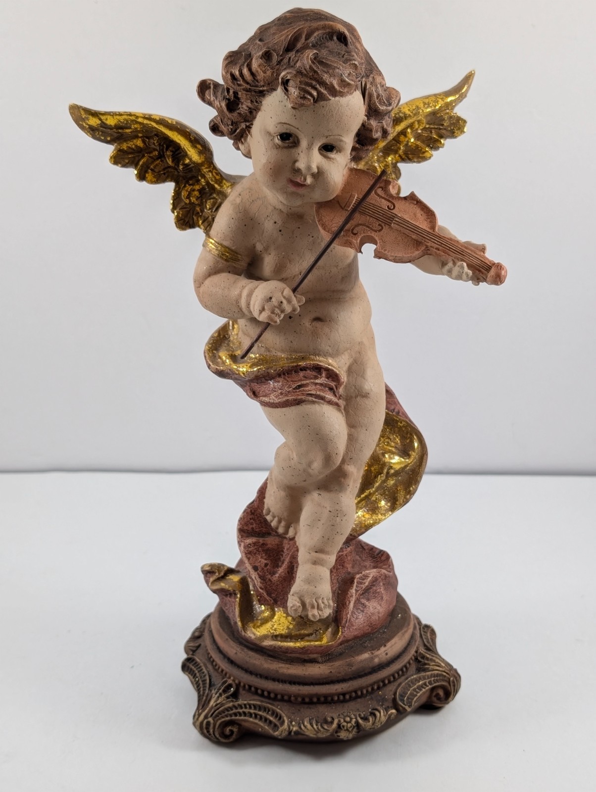 Mark Roberts Cherub Renaissance Angel Figurine Statue Base Violin Gold Leaf 12″
