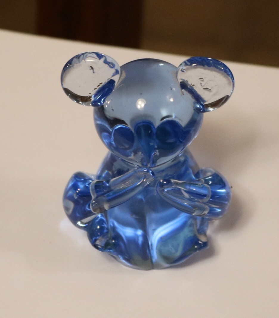 Vtg Blue Glass Panda Bear Figurine United States Commemorative Fine Art Gallery