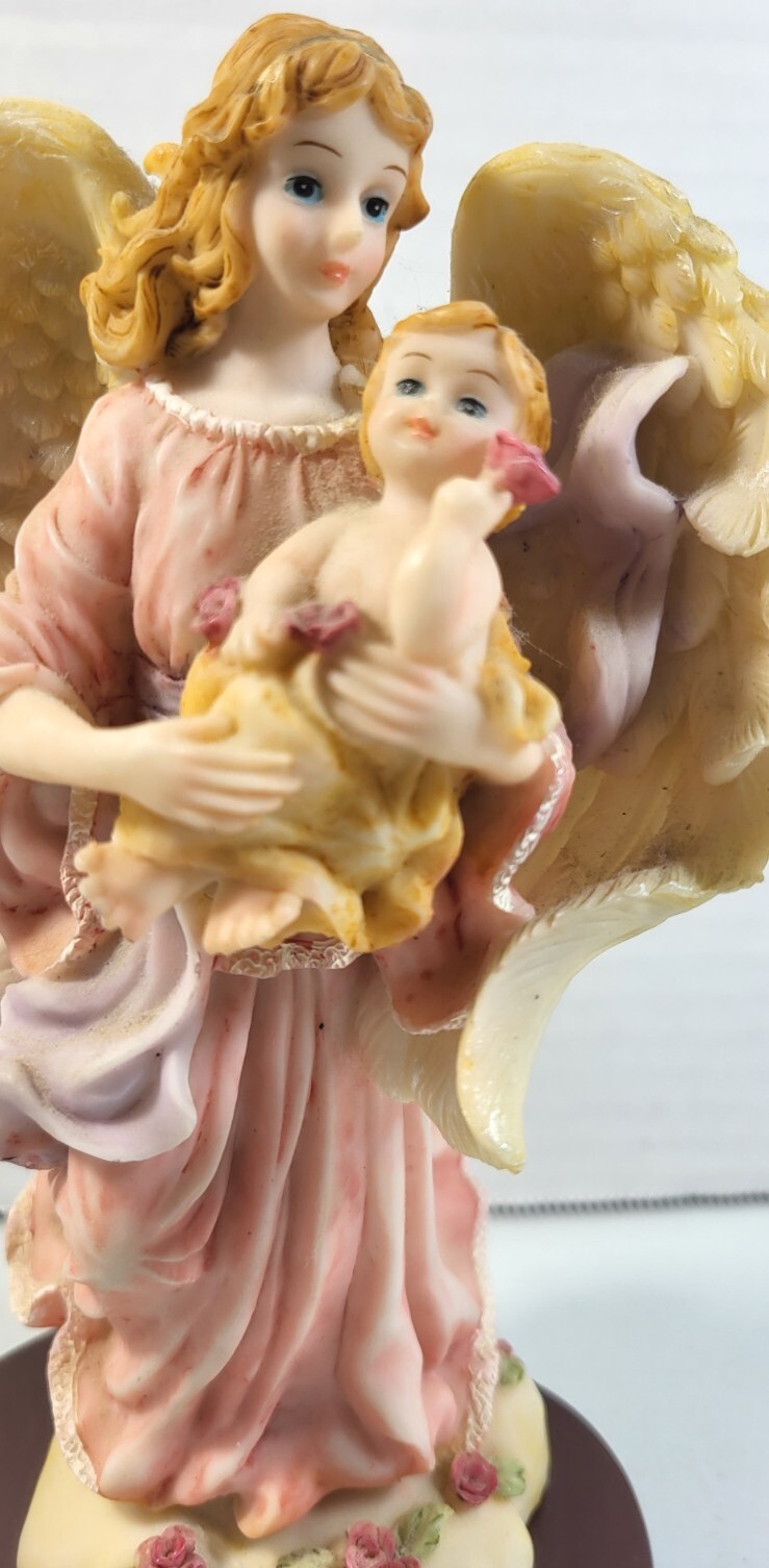 Vintage Del Elina Angel 8″ Figurine Turtle King Corp Holding Baby