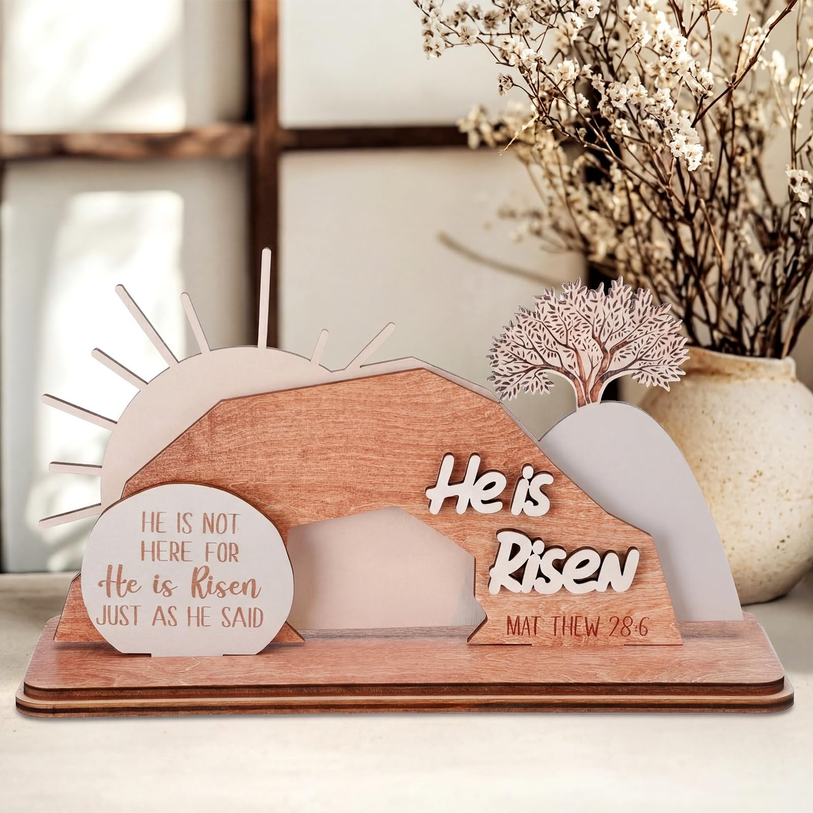 Blulu Empty Tomb Easter Scene and Christian Decoration Wooden Easter Resurrec…