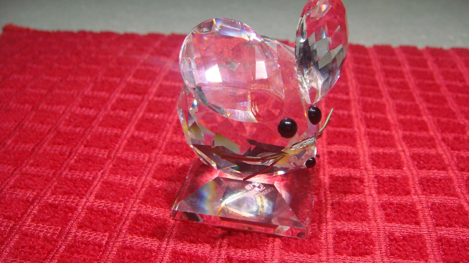 Swarovski Crystal Mouse w/Large Ears On A Square Base & Silver Whiskers