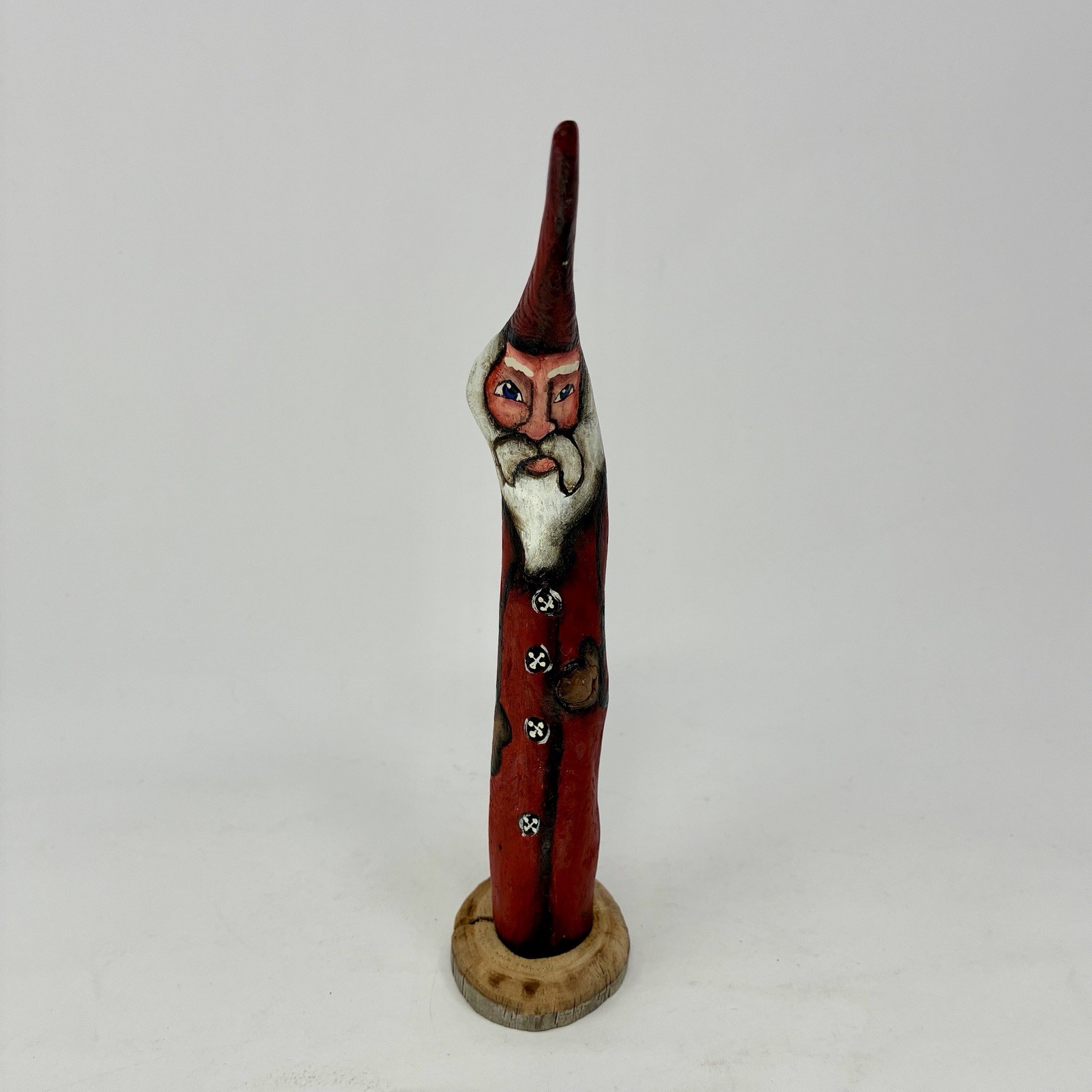 VTG Hand Carved Wood Santa Claus Figurine Signed 8.5” Tall Tree Branch Skinny