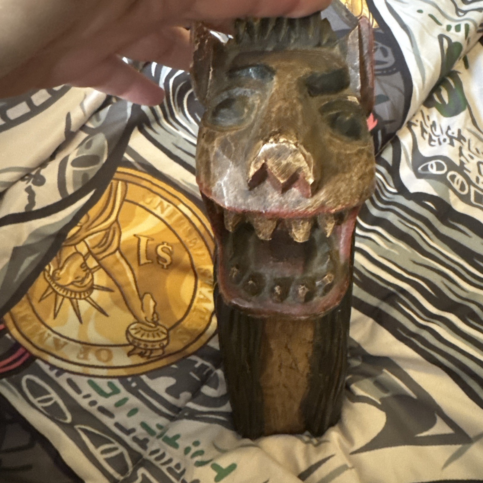 Vintage Carved Wood Ship’s Prow, Mystical Animal Head, Folk Tribal Art
