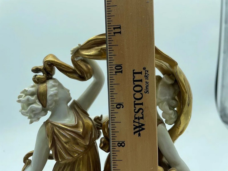 RARE ANTIQUE CAPODIMONTE PORCELAIN & GOLD GILT LADY FIGURAL DANCER STATUE SIGNED