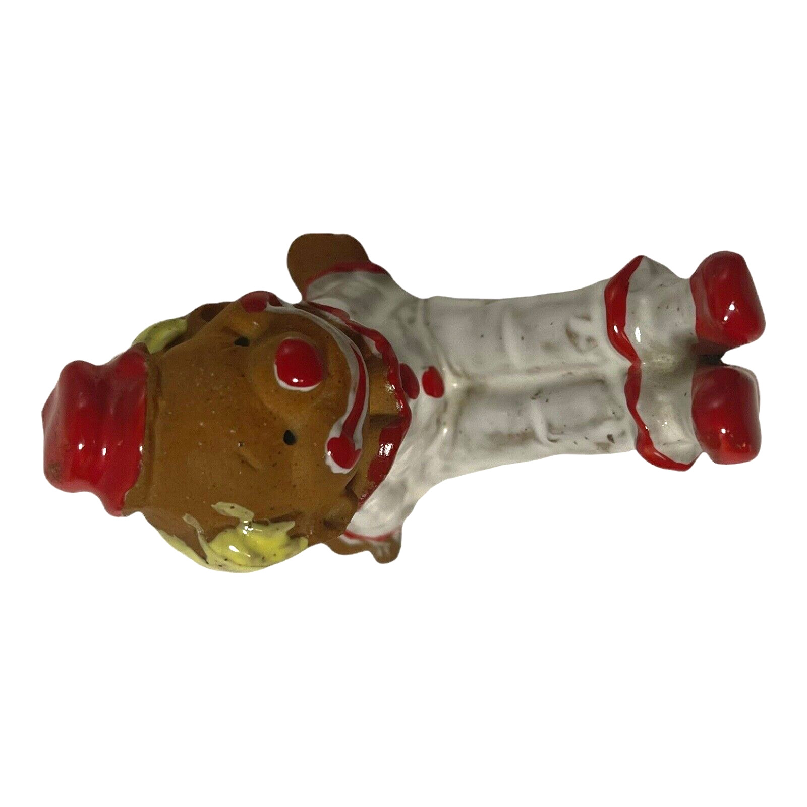 Clown Leg Raise Figurine Terra Cotta Clay Red White Glazed 3″ Napcoware