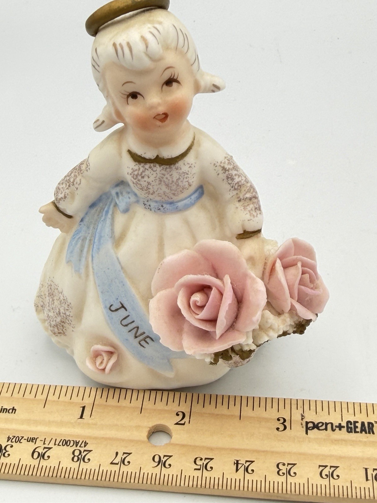 Vintage Lefton June Birthday Angel Figurine 3332 Japan Pink Roses 4”
