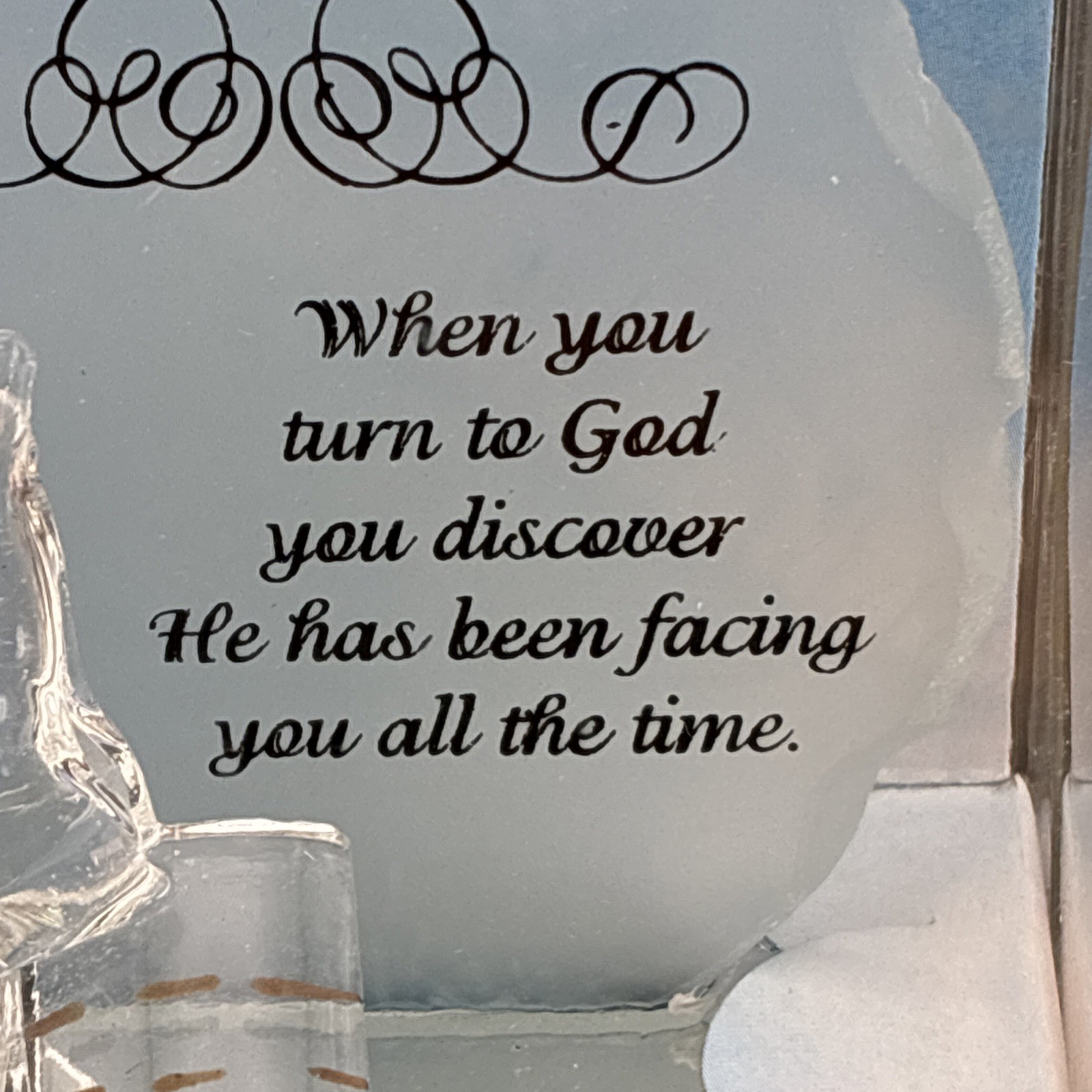 Religious Inspirations Quote, Praying Hands Bible Figurine On Mirrored Glass 4”