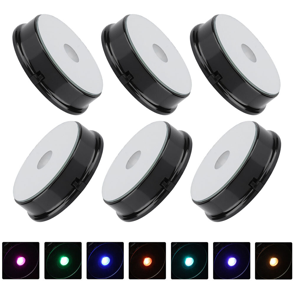 6PCS LED Light Display Base Stand Lamp 7 Color Holder Crystal Glass Art Figurinm