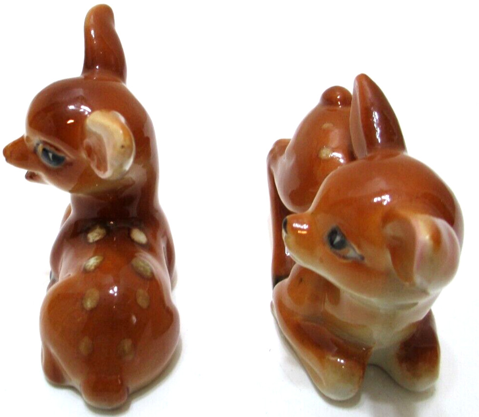 Vintage Victoria Ceramics Fawn Deer Figurines PAIR Japan 2 3/4″ and 2 1/2″ Tall