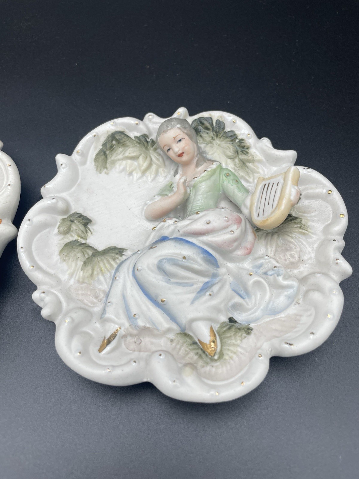 Vintage Andrea Hand Painted Victorian Wall Plaques Set 5.5″ Occupied Japan