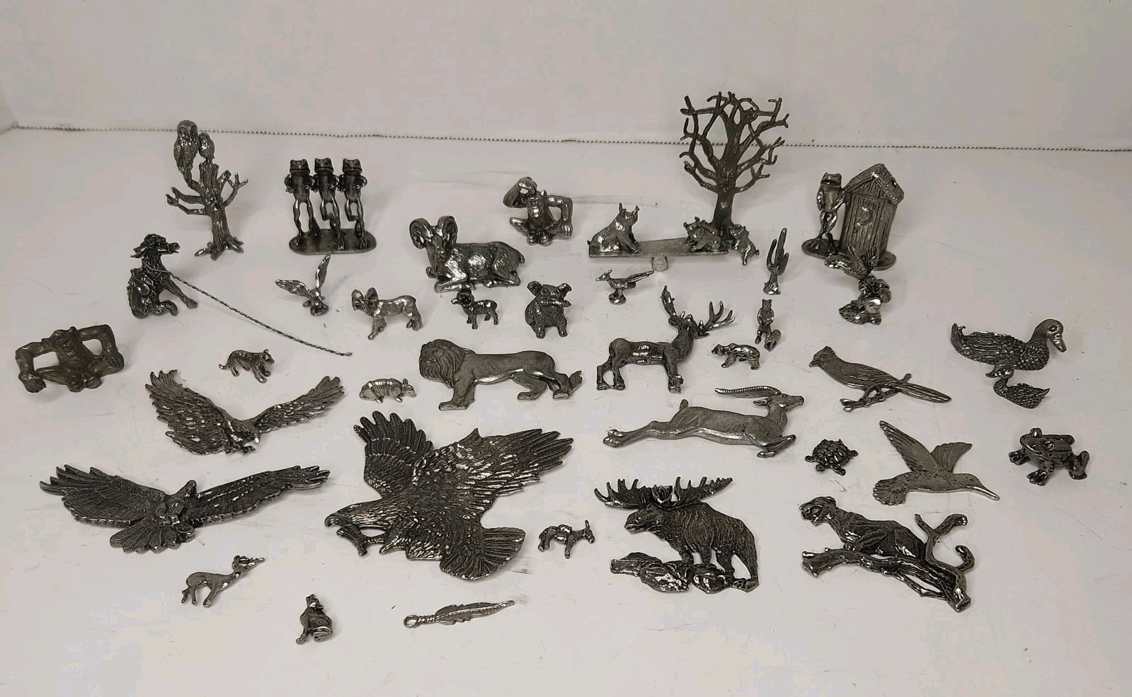 Lot of 38 Unique Detailed Mini Metal Animal Statues Pewter Late 90s Maker’s Mark