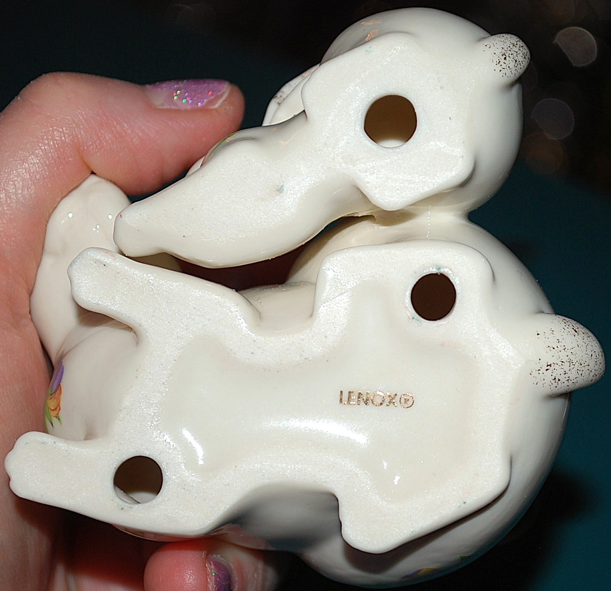 Vintage LENOX “FLORAL RABBITS” FIGURINE 2 Bunnies w Floral Detailing/Gold 3.25″