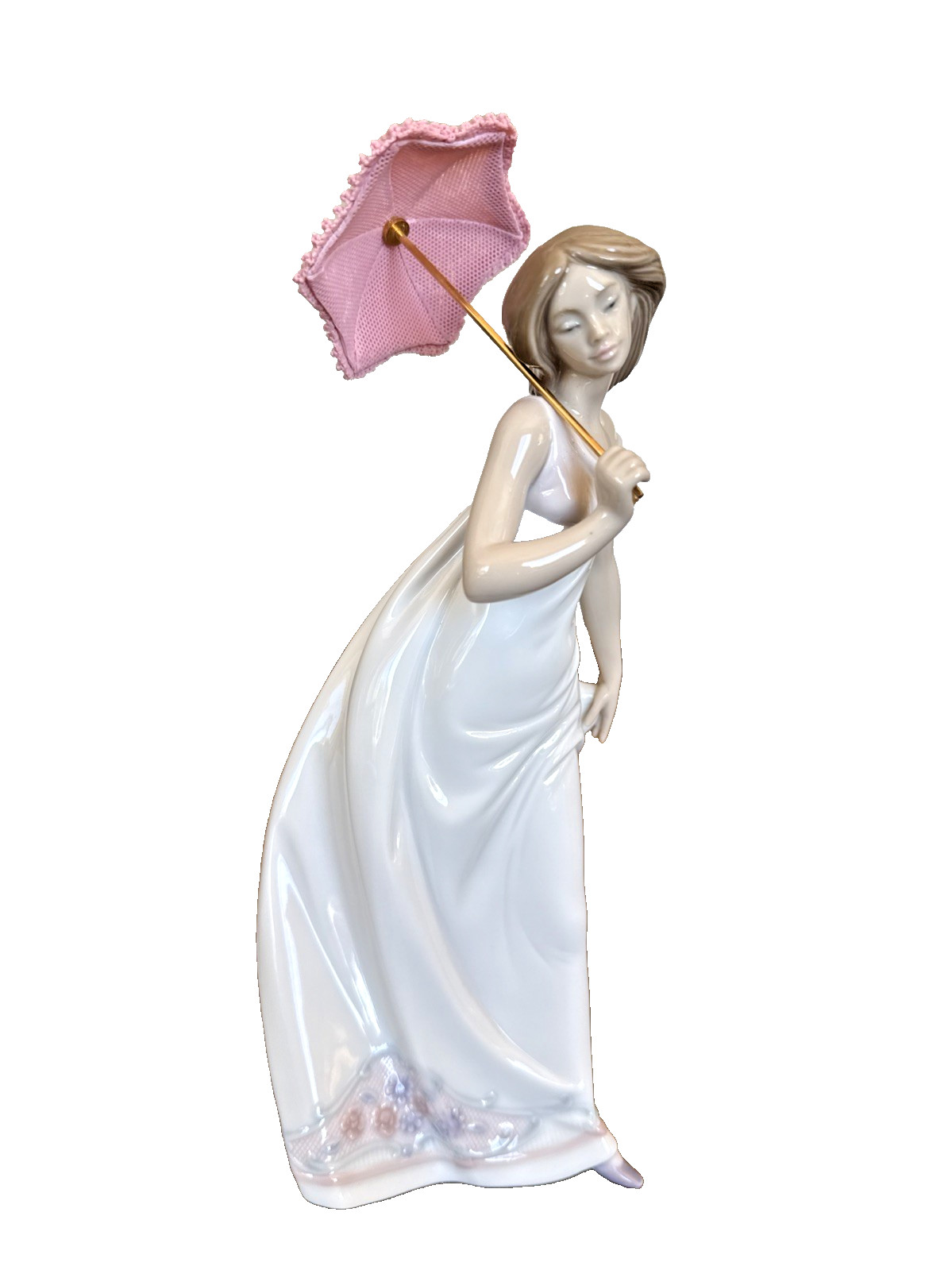Vintage Lladro Afternoon Promenade 7636 Woman w/ Pink Gold Parasol Original Box