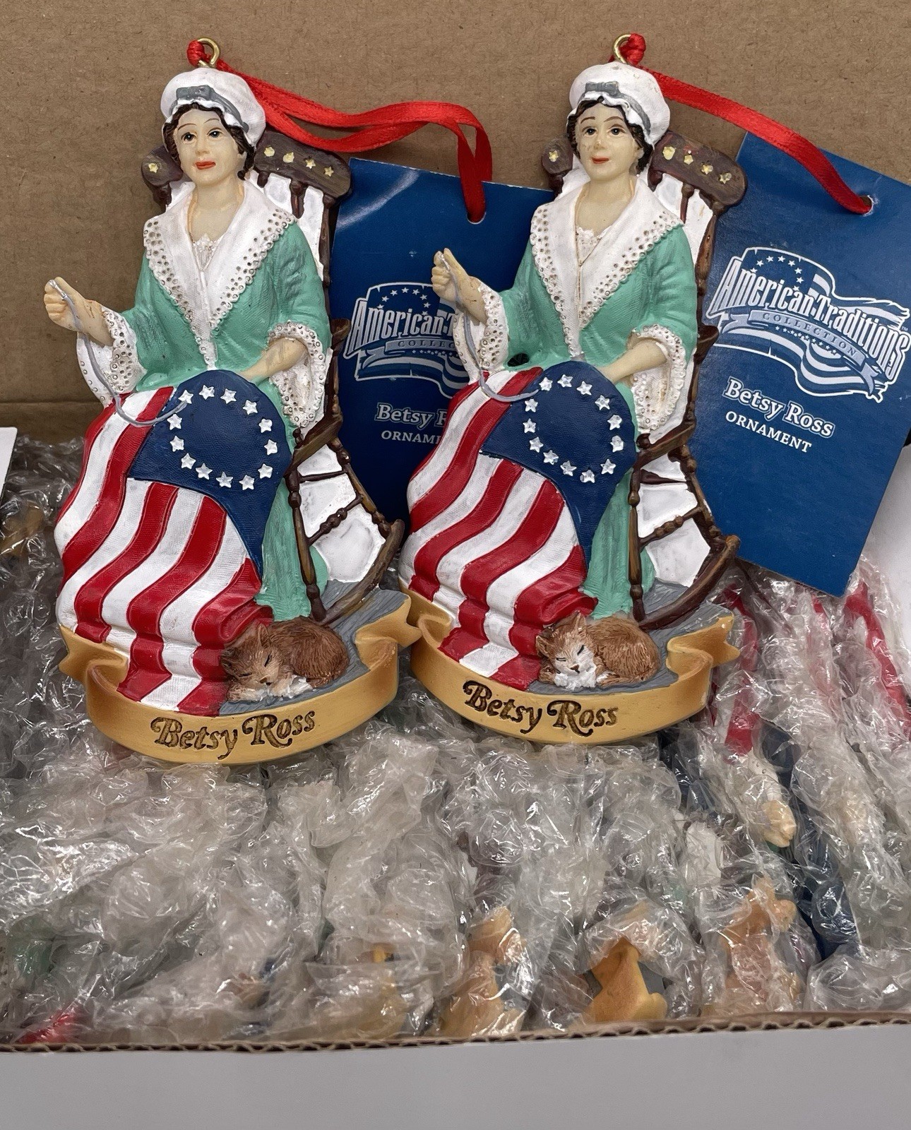 NOS BETTY ROSS Ornament Lot Of 12 Resin Figurines W/ American Flag New Old Stock