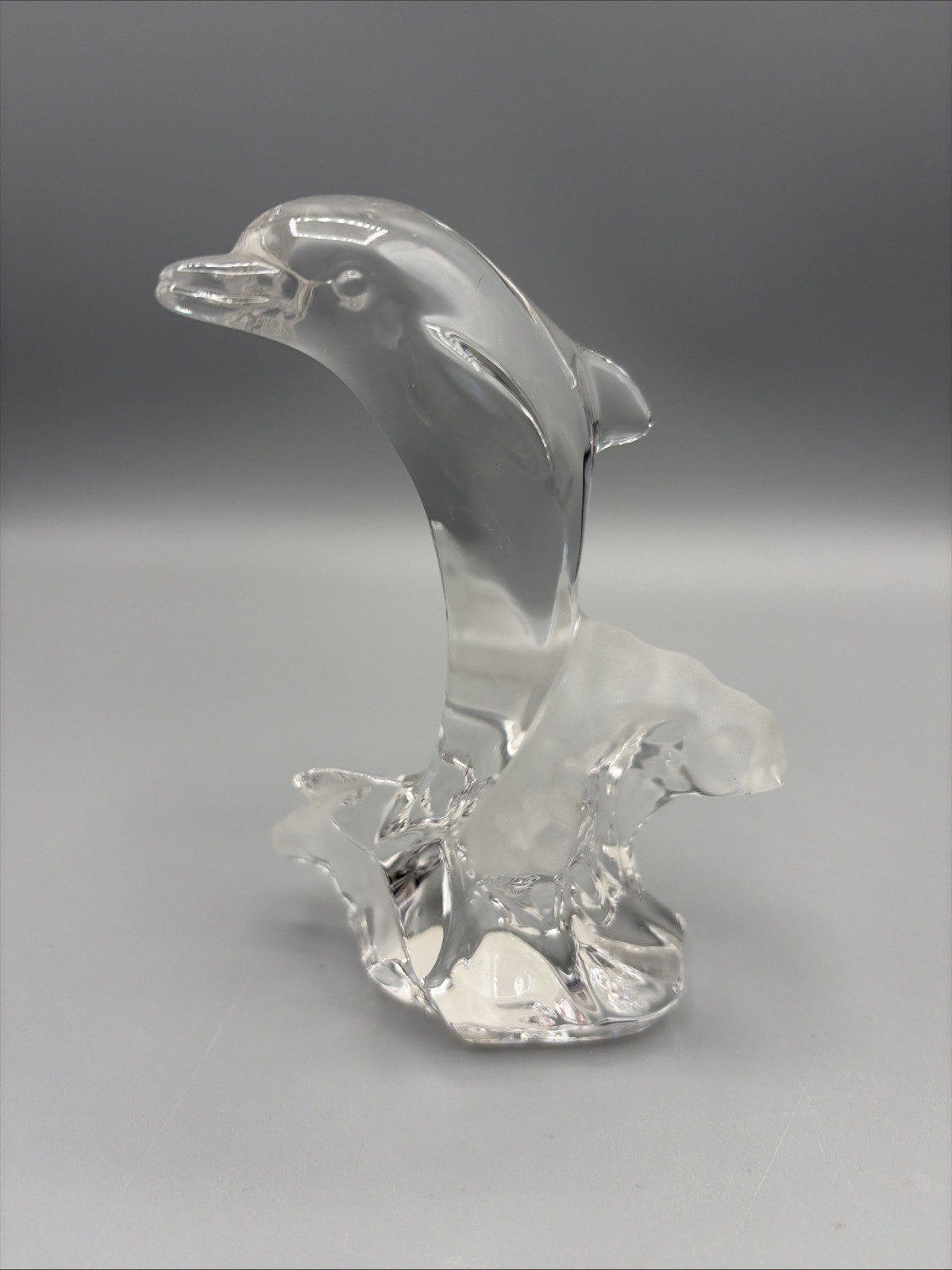 Lenox Fine Crystal Dolphin Frosted Glass Wave Figurine 1994 7″