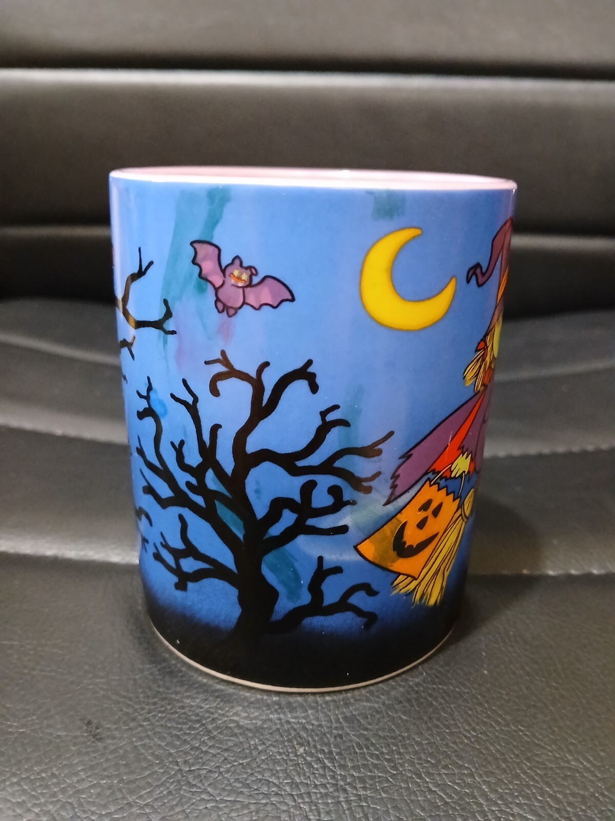Avon Halloween Coffee Mug 8oz Purple Haunted House Witch Bats Vintage Nice